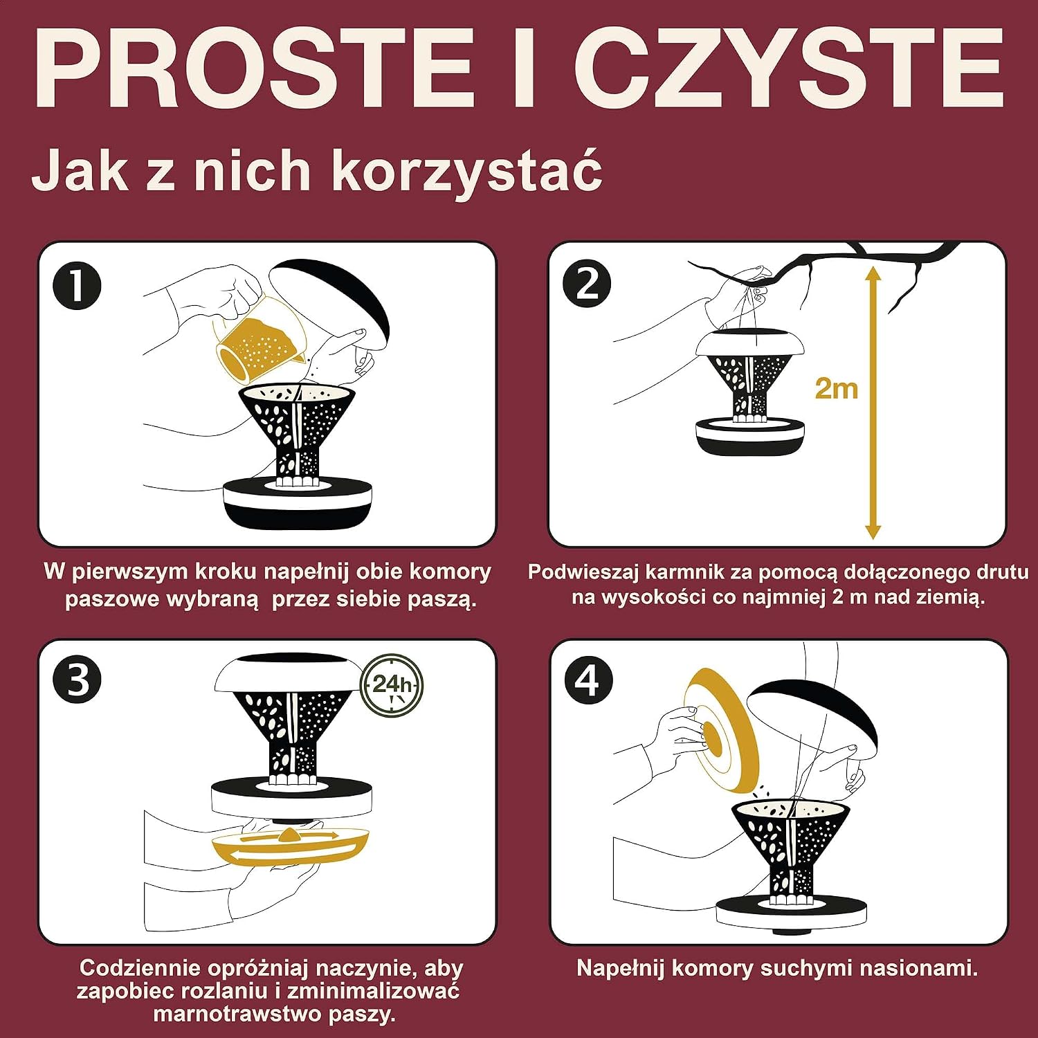 Thumbnail 6 de SWISSINNO Davos SMART BIRDS – wiszący karmnik dla ptaków, 2 komory, bordowy