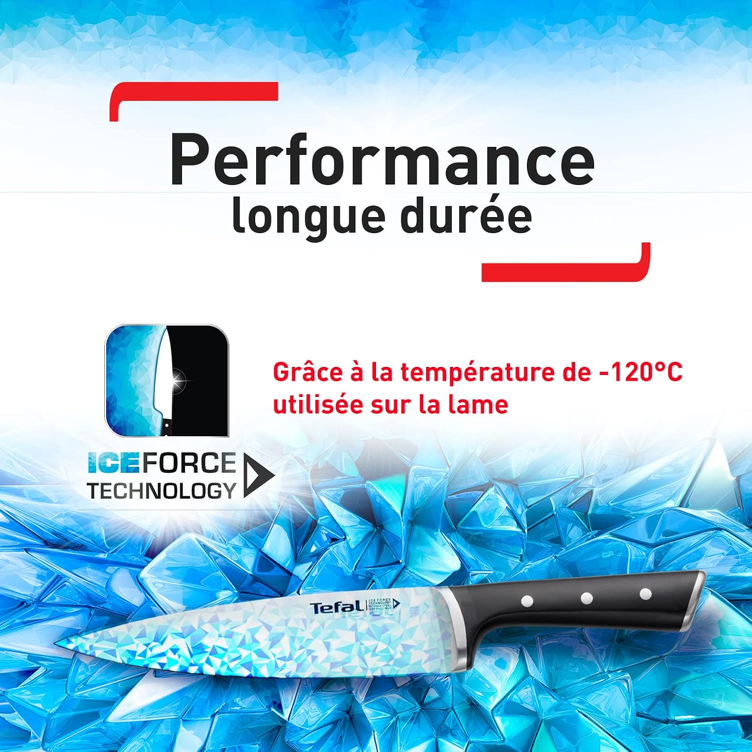 Detalle de Tefal Ice Force Set de 4 couteaux à steaks 11 cm – Lames en acier inox allemand, refroidies à -120° C, garantie 10 ans