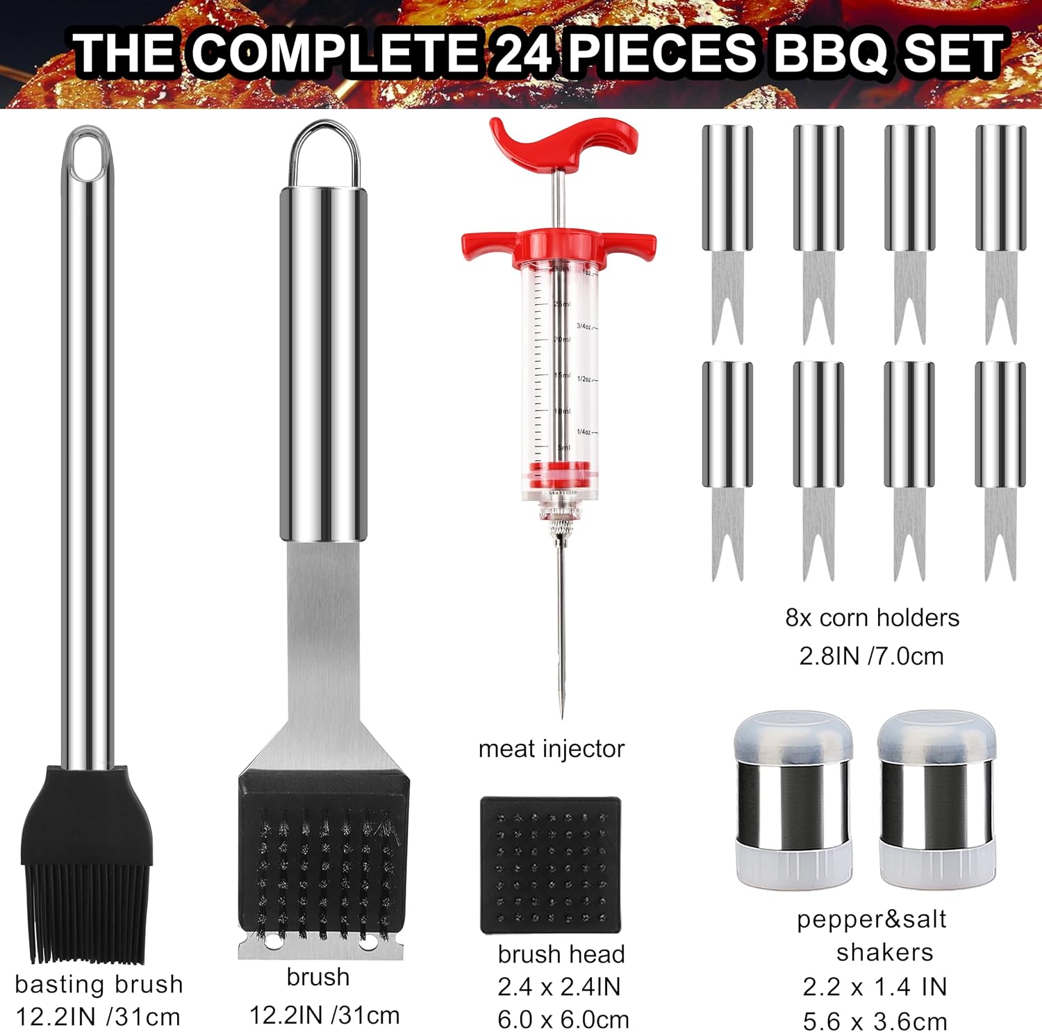 Detalle de Grilljoy 24-Piece Stainless Steel BBQ Tool Set with Aluminium Case