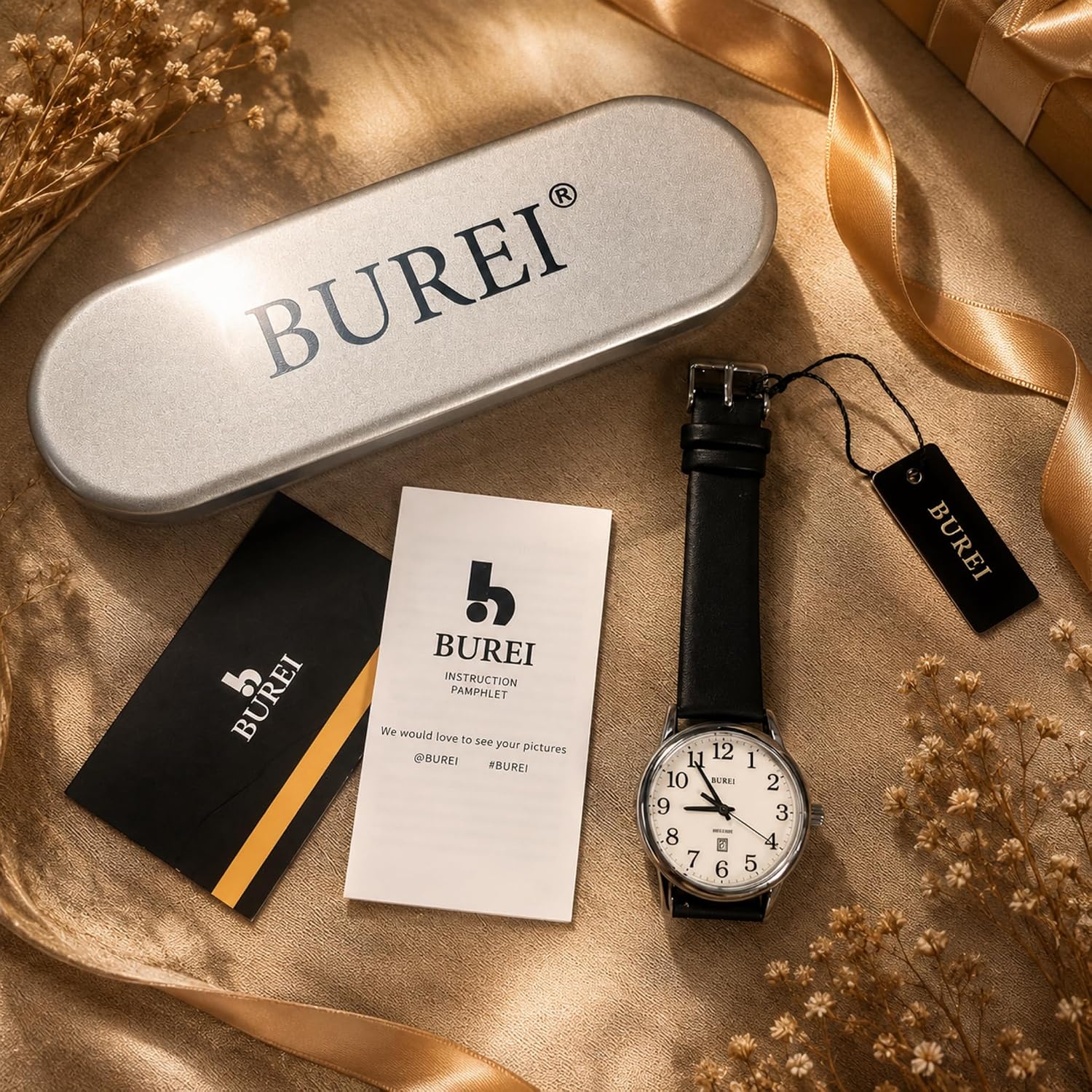 Detalle de BUREI Orologio da donna in pelle nera con luminoso – stile minimalista, leggibilità istantanea e comfort quotidiano