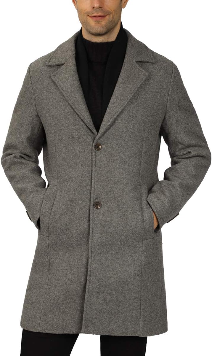 Detalle 2 de WULFUL Men's Slim-Fit Wool Winter Coat, Two Styles with Button Closure