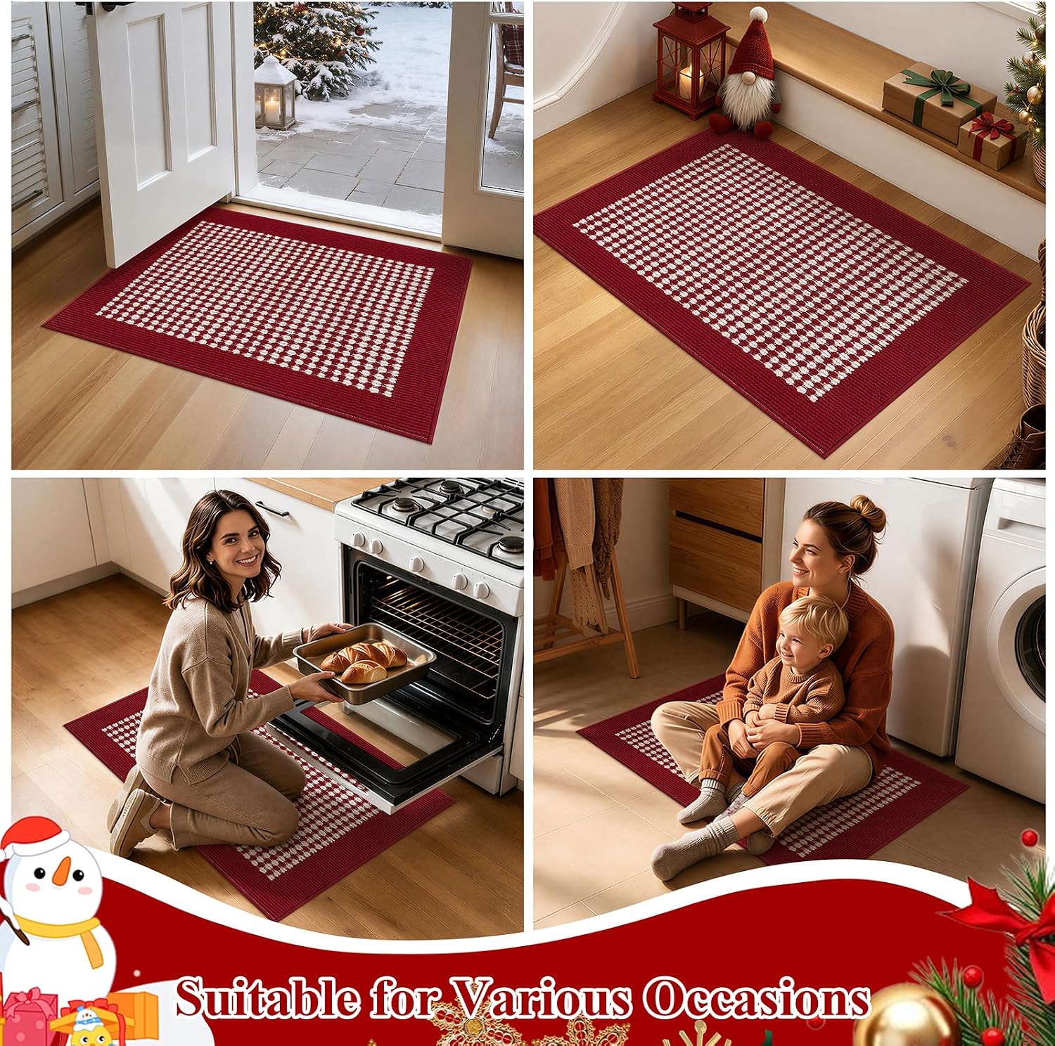 Thumbnail 6 de Ileading 2x3ft Christmas Door Mat, Washable Red Rug with Non-Slip TPR Backing