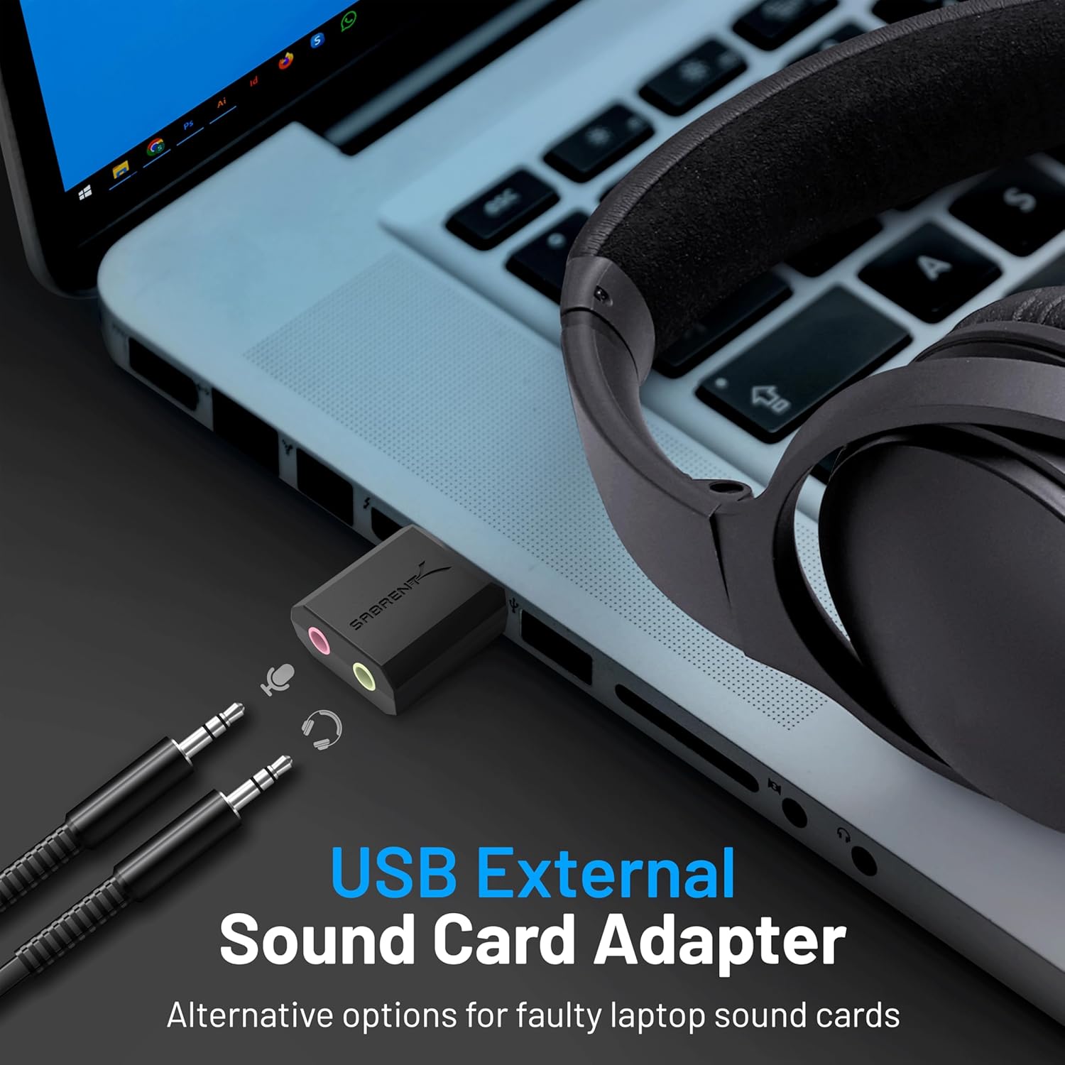 Thumbnail 1 de SABRENT USB to AUX Adapter (AU-MMSA) – external USB sound card with 3.5mm jack for headphones & mic