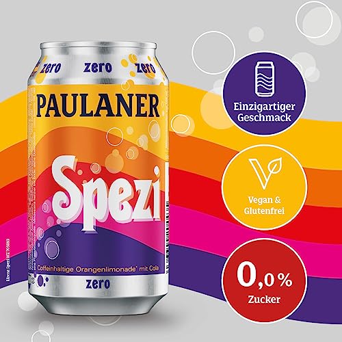 Detalle 2 de Paulaner Spezi Zero – Erfrischungsgetränk Cola & Orange, ohne Zucker, 24x0,33 l Dosen