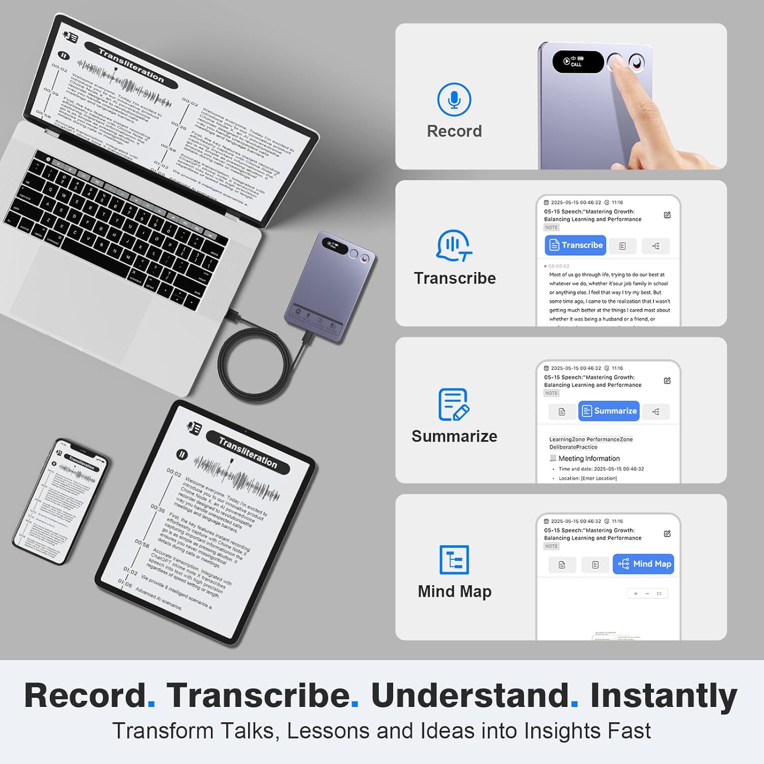 Detalle 2 de Enregistreur vocal IA 64 Go, transcrit