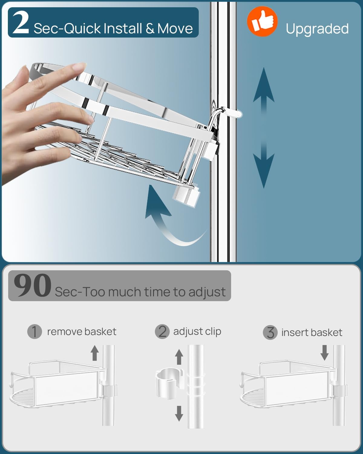 Thumbnail 6 de SEIRIONE Rustproof Shower Corner Caddy Organizer with Tension Pole, 4 Adjustable Shelves