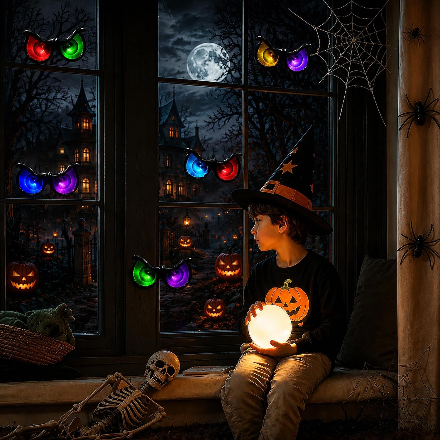 Detalle 2 de iShabao Halloween Spooky Eyes Lights, RGB Color-Changing Battery-Operated String