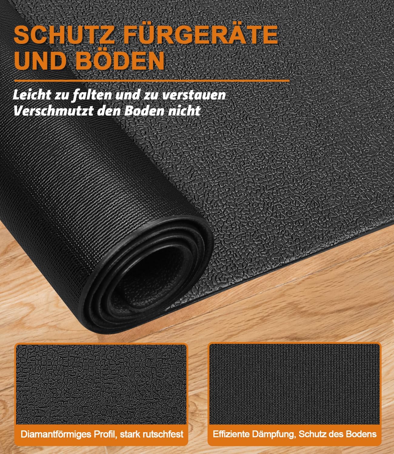 Detalle de MAXVINI Bodenschutzmatte Fitness 200 x 90 cm – 6 mm, rutschfest, stoßdämpfend und langlebig