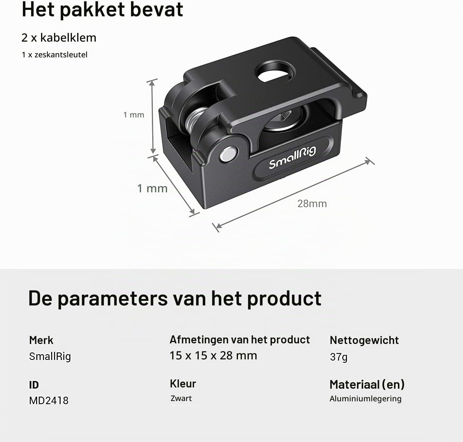 Thumbnail 4 de SMALLRIG MD2418 universele HDMI-kabelklemset met veer, 2 stuks