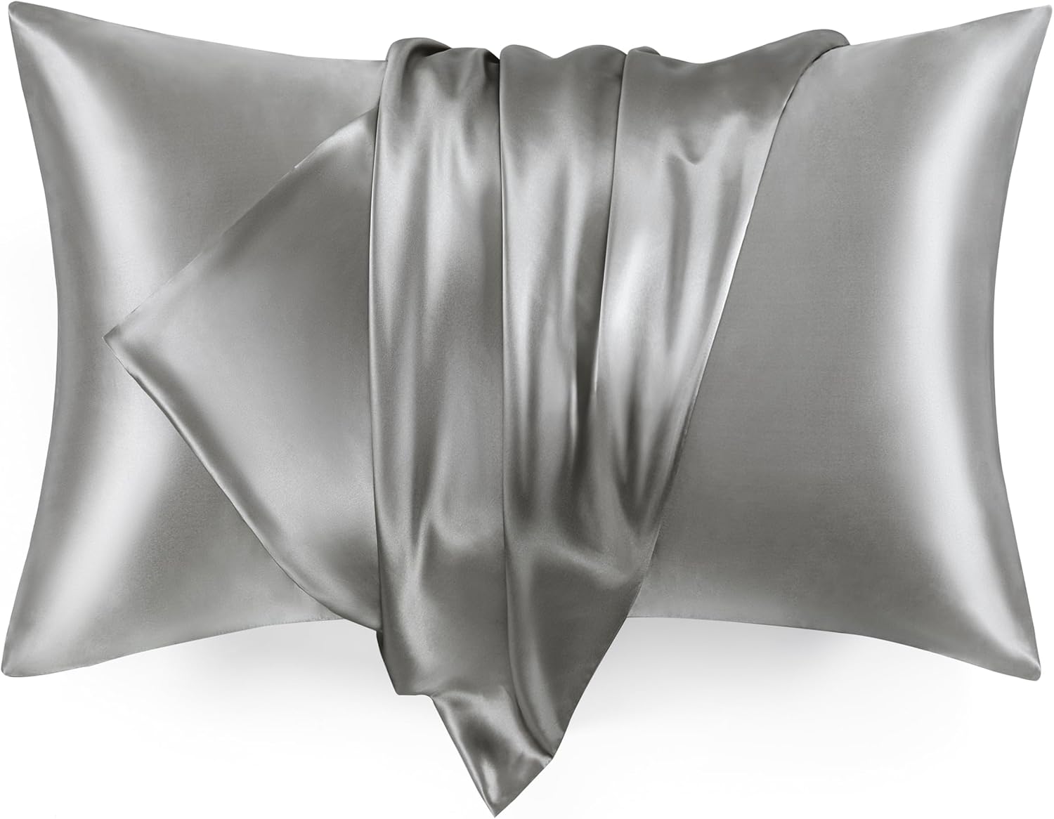 Detalle de Love's cabin LCUSA8AA4AG2QU Cooling Satin Pillowcases, Queen, Dark Grey, 2-Pack