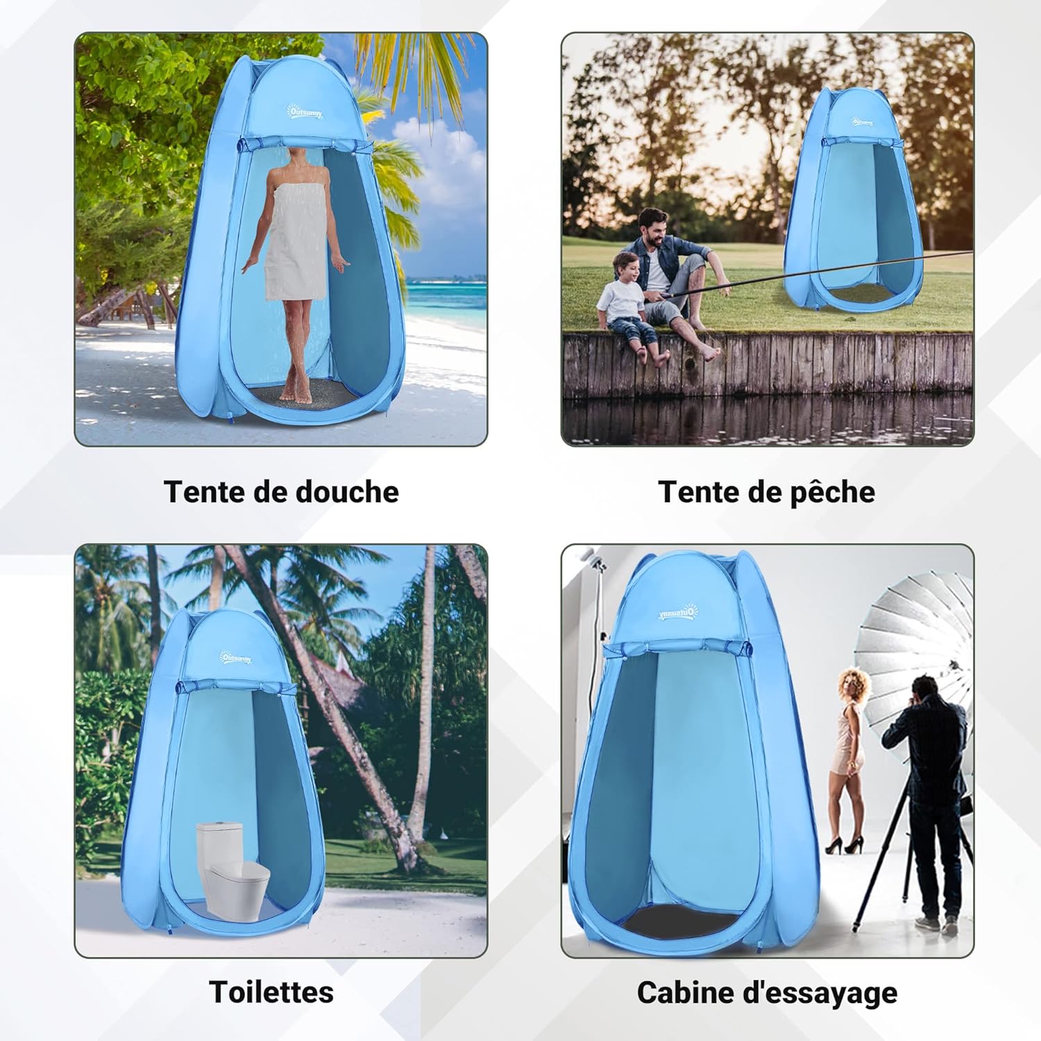 Thumbnail 5 de Tente de Douche Pliable Pop-up Automatique – Cabine d’intimité Portable (100 x 100 x 185 cm) en Polyester