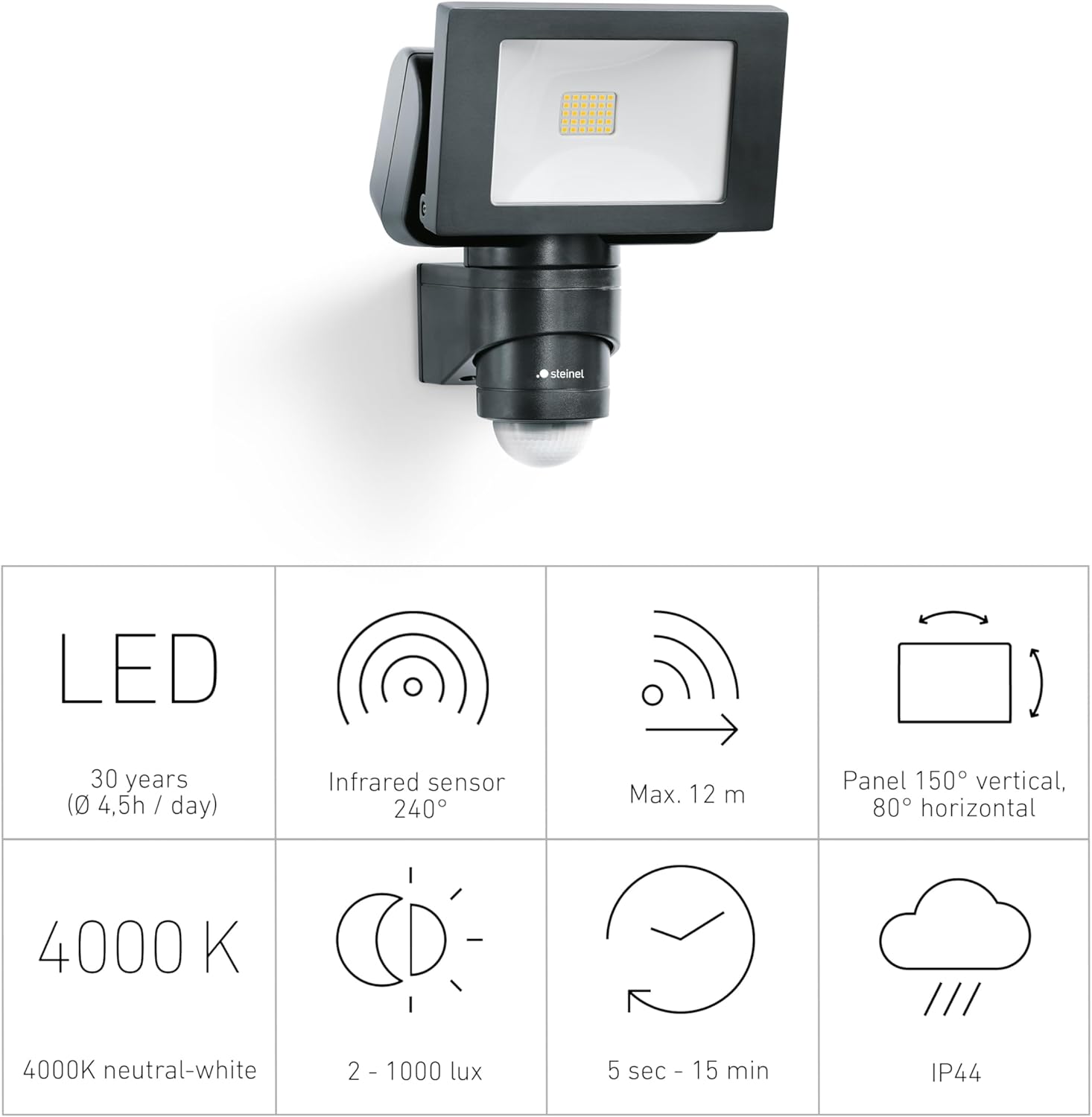 Thumbnail 2 de Steinel LED faretto per esterni LS 150 S nero con sensore di movimento 240° e luce 4000 K