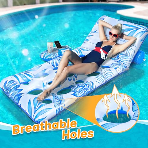 Detalle de Gontence Flotadores para Adultos: Hamaca hinchable con respaldo ajustable y portavasos (180 x 75 cm)