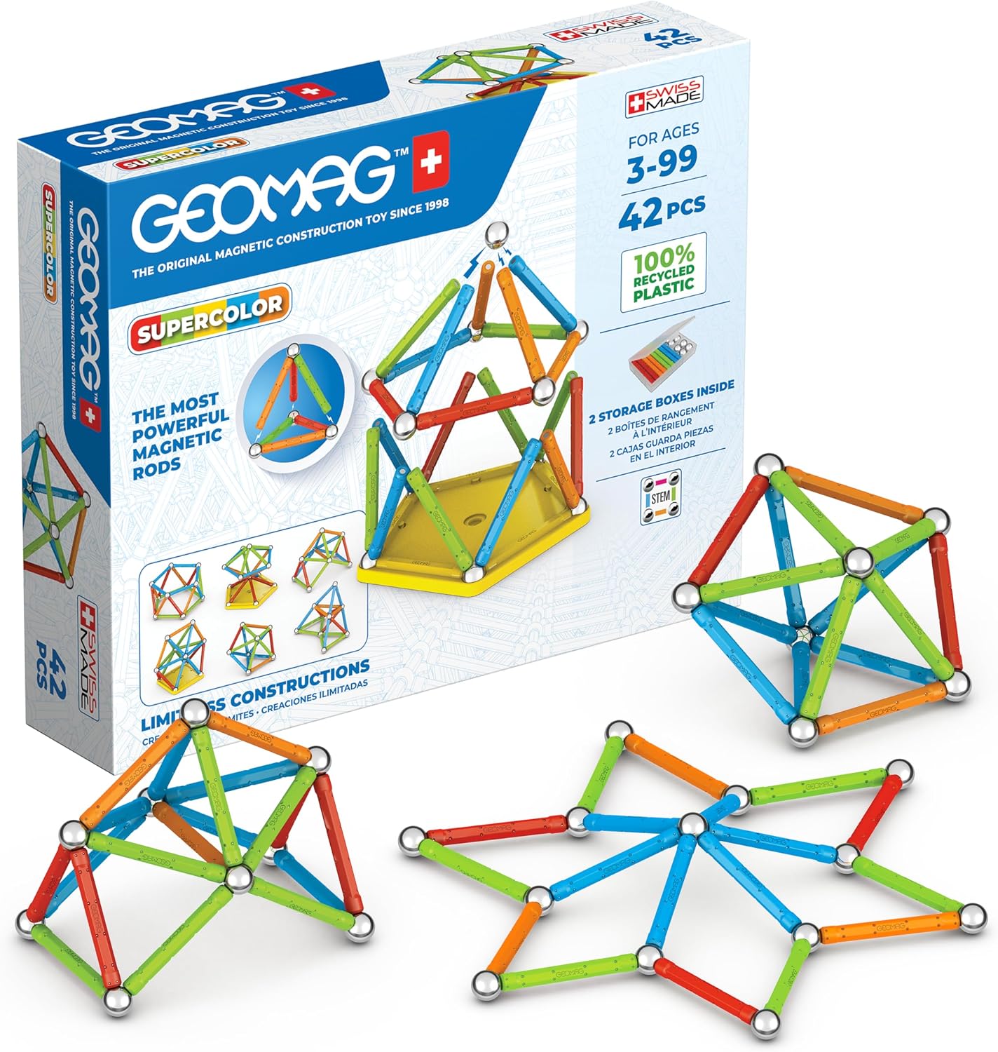 Detalle 2 de Geomag 383 Supercolor Recycled 42 pz: costruzioni magnetiche a colori in versione riciclata