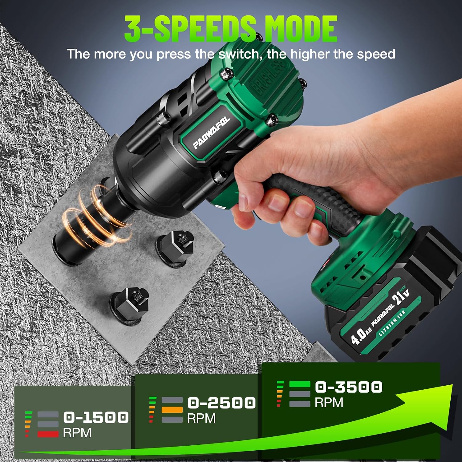 Thumbnail 6 de PAOWAFOL IW003-YH 1/2-Inch Cordless Impact Wrench, 1200 N·m, Brushless