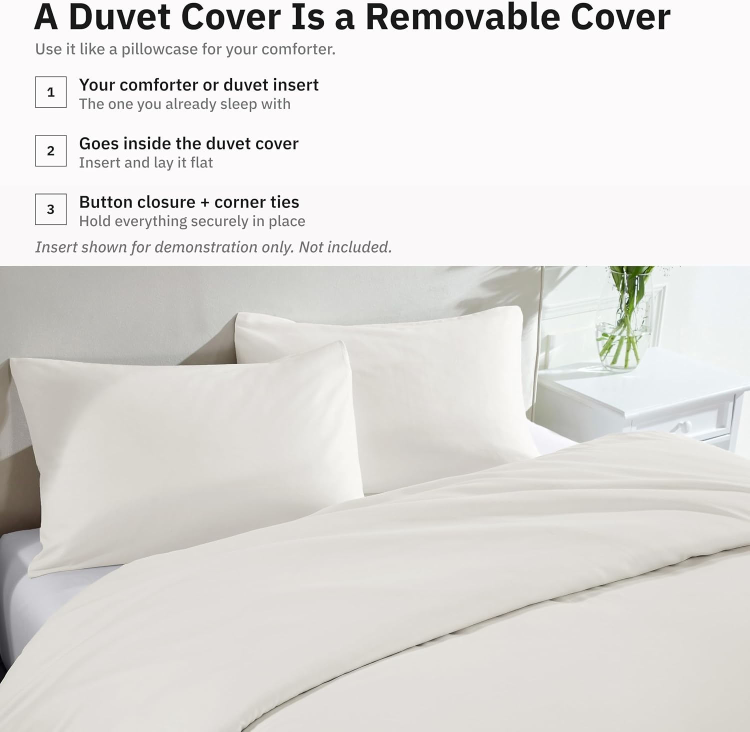 Thumbnail 4 de California Design Den Luxury King Duvet Cover Set, 400 Thread Count Cotton Sateen, Ivory