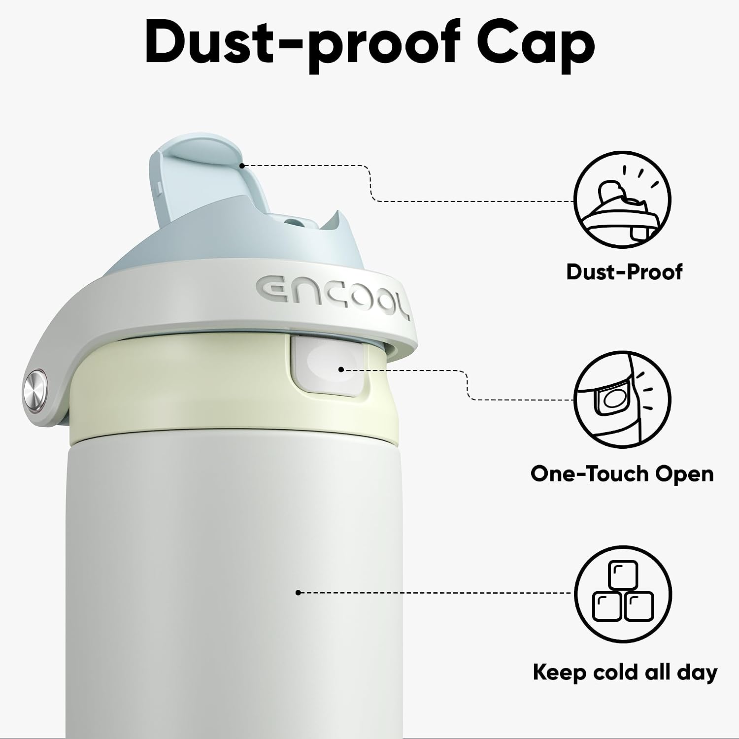 Detalle de ENCOOL Leakproof Insulated Water Bottle with Straw – 24 oz, Cloud-Hill White