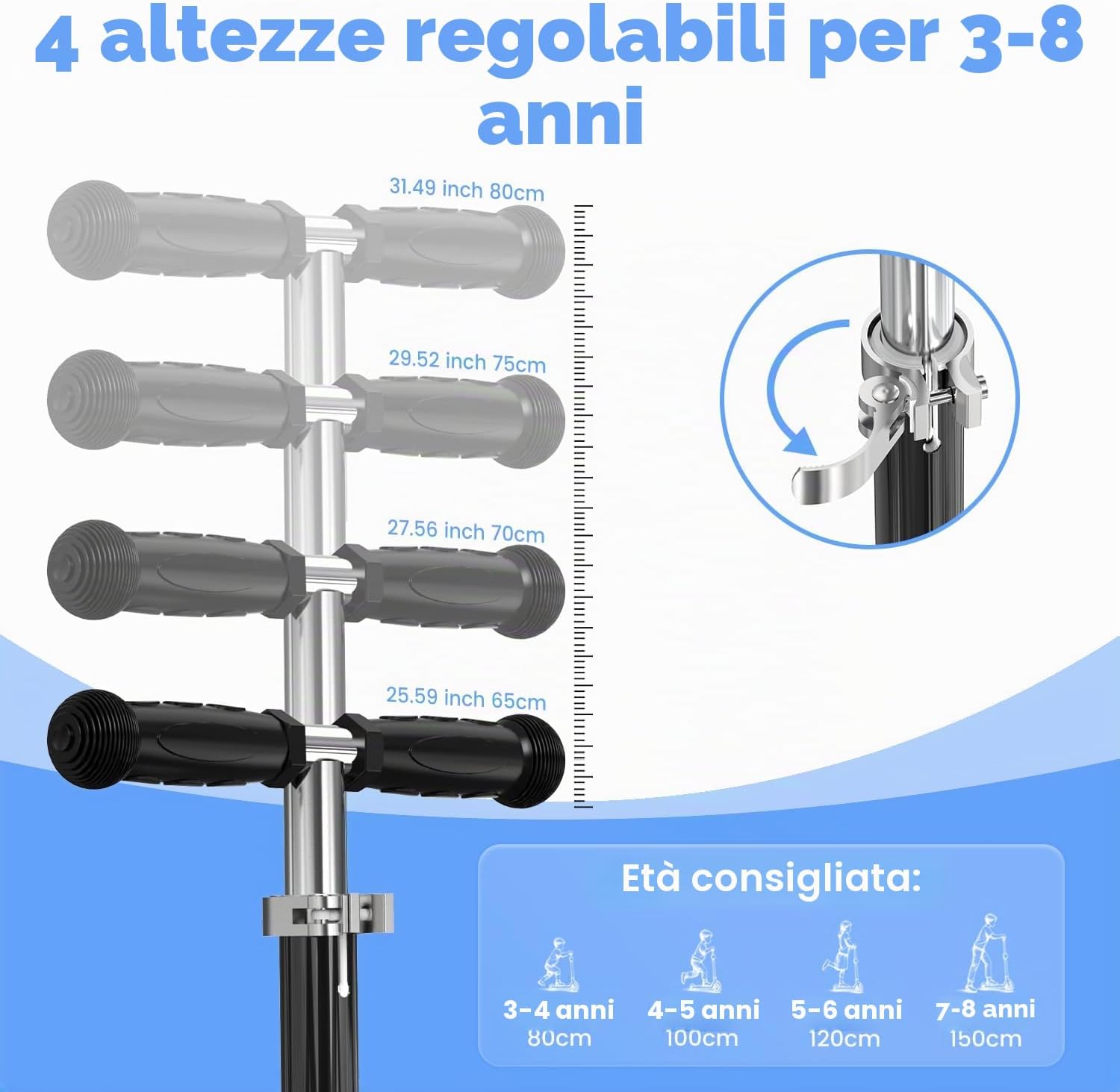 Thumbnail 2 de TONBUX Monopattino Bambini 3-8 Anni con Ruote e Vassoio Luminoso – Lean-to-Steer e Altezza Regolabile