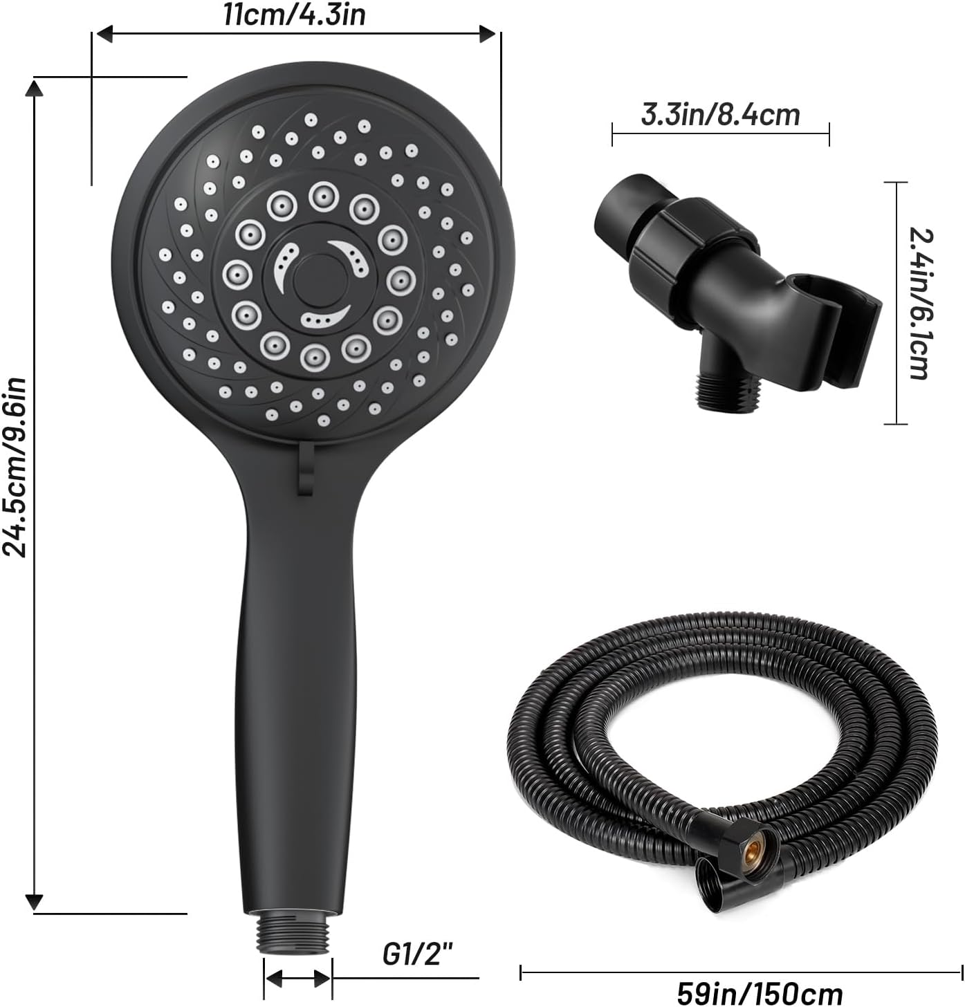 Thumbnail 2 de VEHHE LDDGCA-BLK Handheld Shower Head, 6 Spray Modes, Black