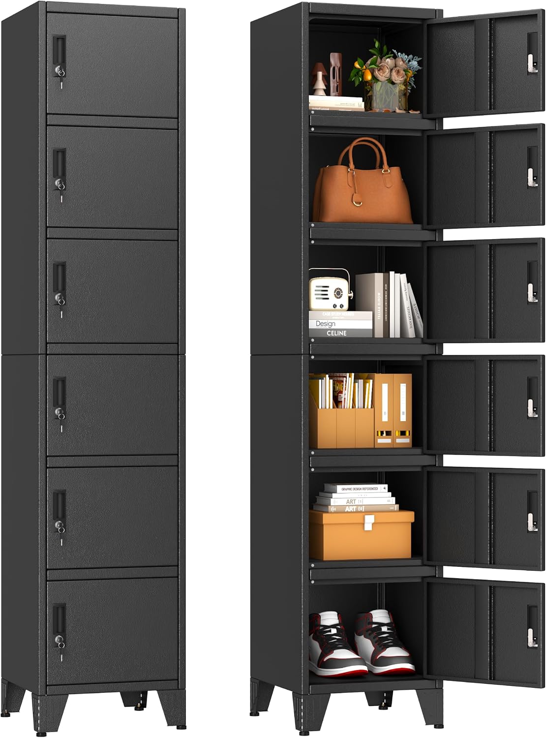 Detalle de GDNVBRDS 6Locker 71-Inch Metal Locker Cabinet, 6 Keyed Compartments