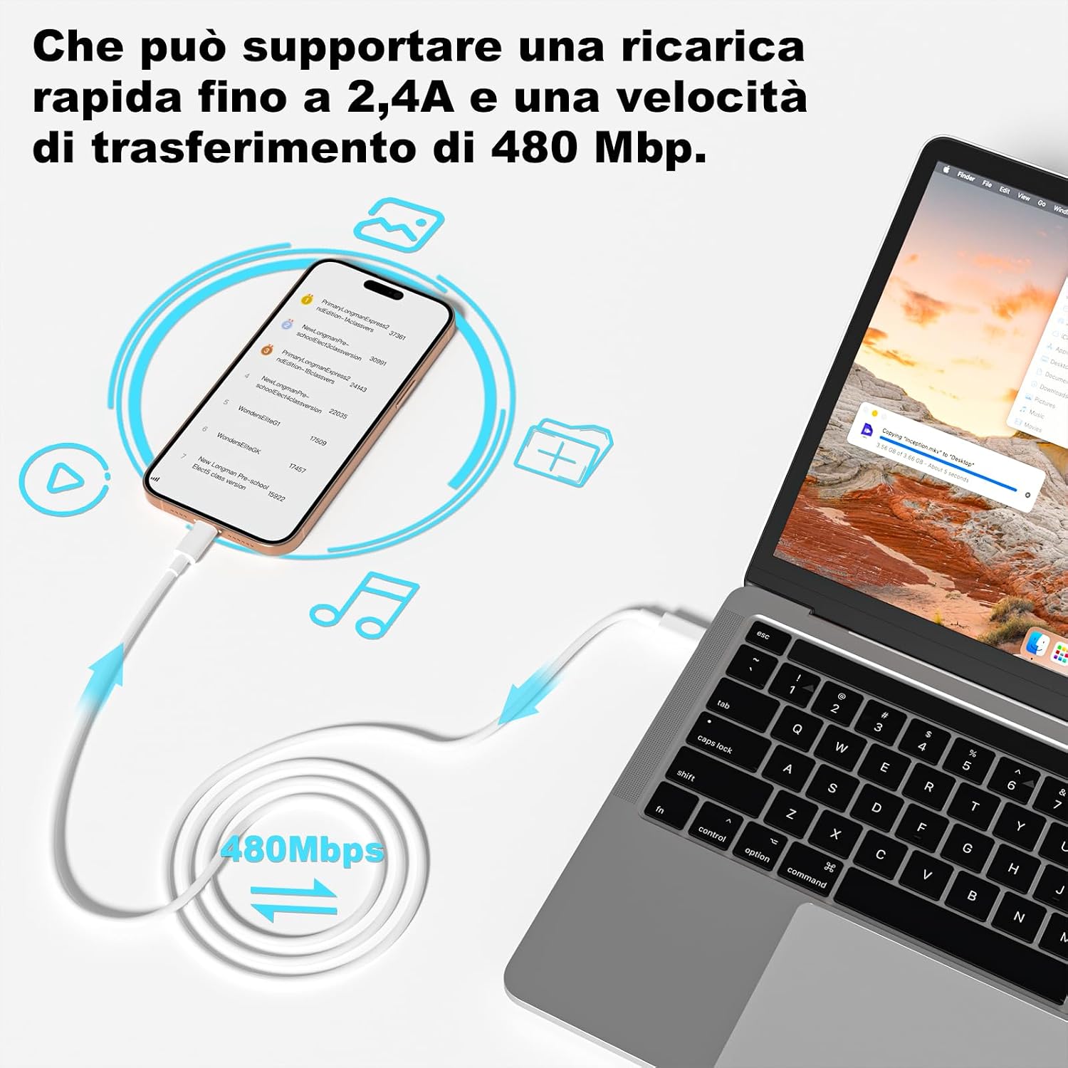 Detalle 2 de Cavo USB C to USB C 60W 1m+2m