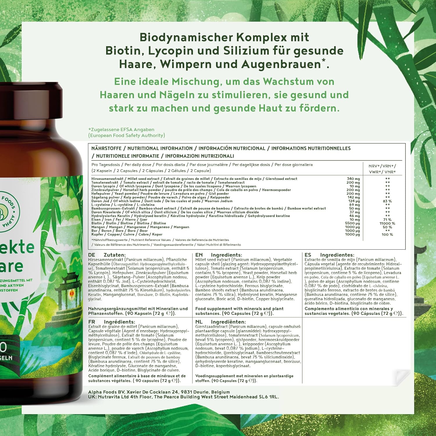 Thumbnail 1 de Alpha Foods Haar Vitamine mit Keratinhydrolysat, Biotin, Mangan & Kupfer (90 Kapseln) für Haare, Haut & Nägel