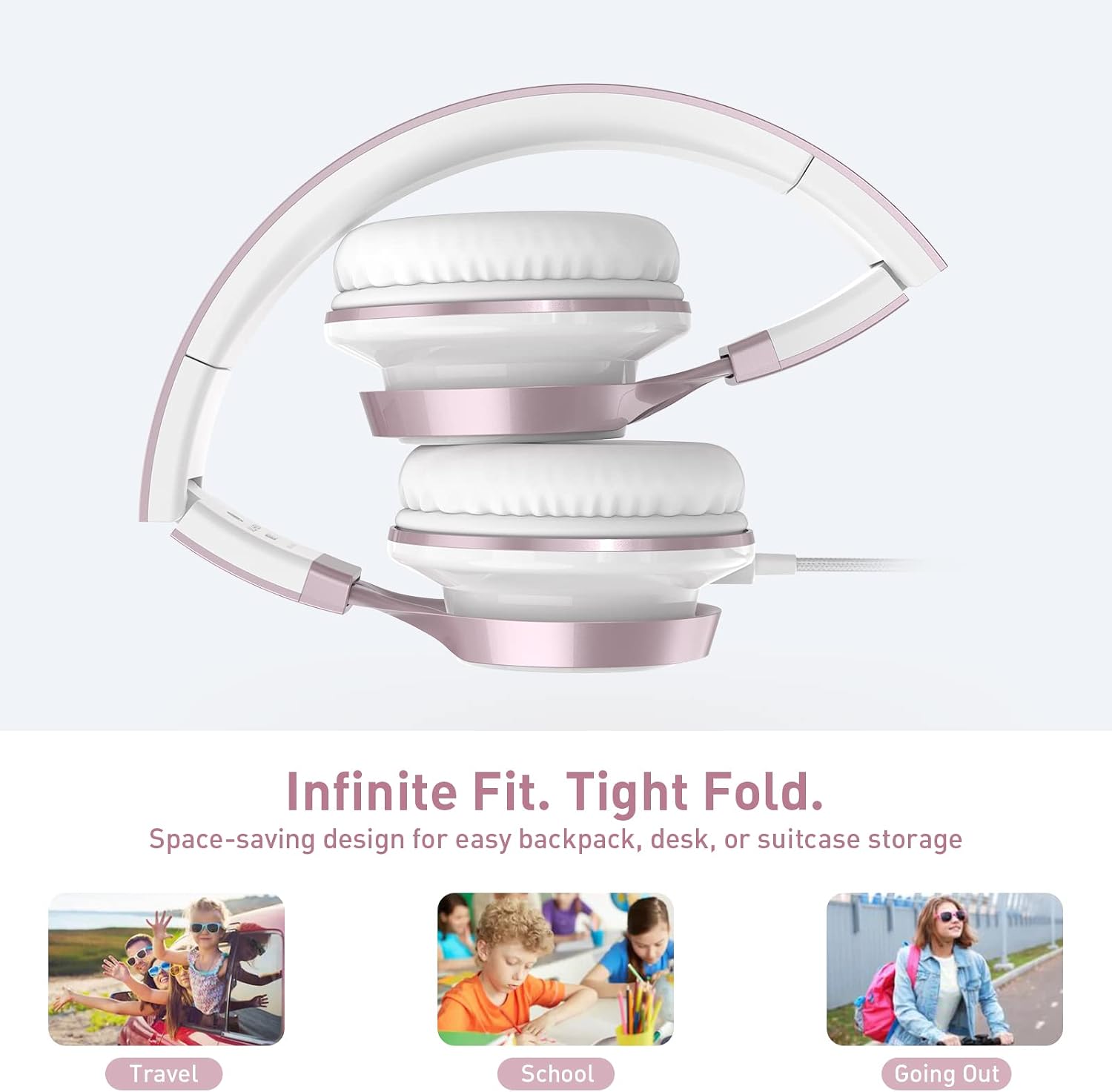 Detalle de AILIHEN Wired Headphones with Mic for Kids and Teens (Rose Gold)