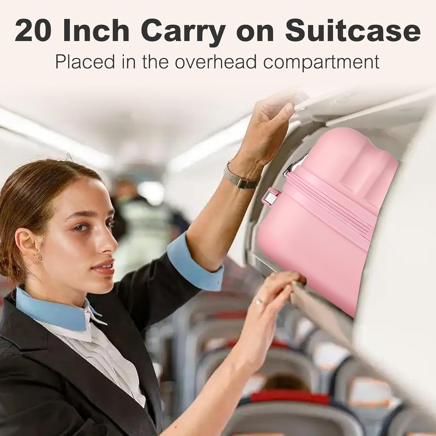 Thumbnail 1 de Kono 20 Inch Cabin Suitcase – ABS+PC Hardshell Carry-On with TSA Lock and Spinner Wheels (Pink)