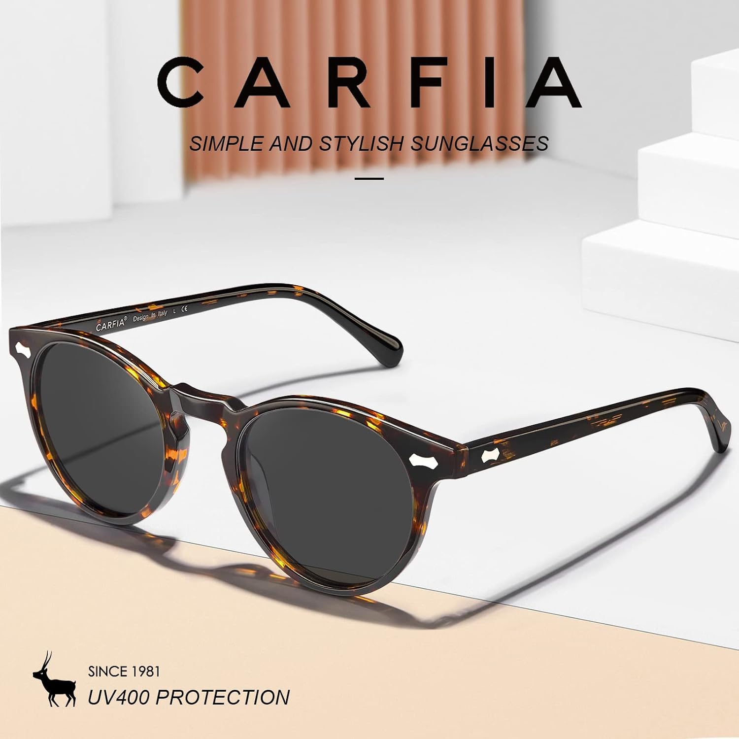 Thumbnail 1 de CARFIA Polarised Womens Sunglasses with Vintage Acetate Frame and UV400 Protection