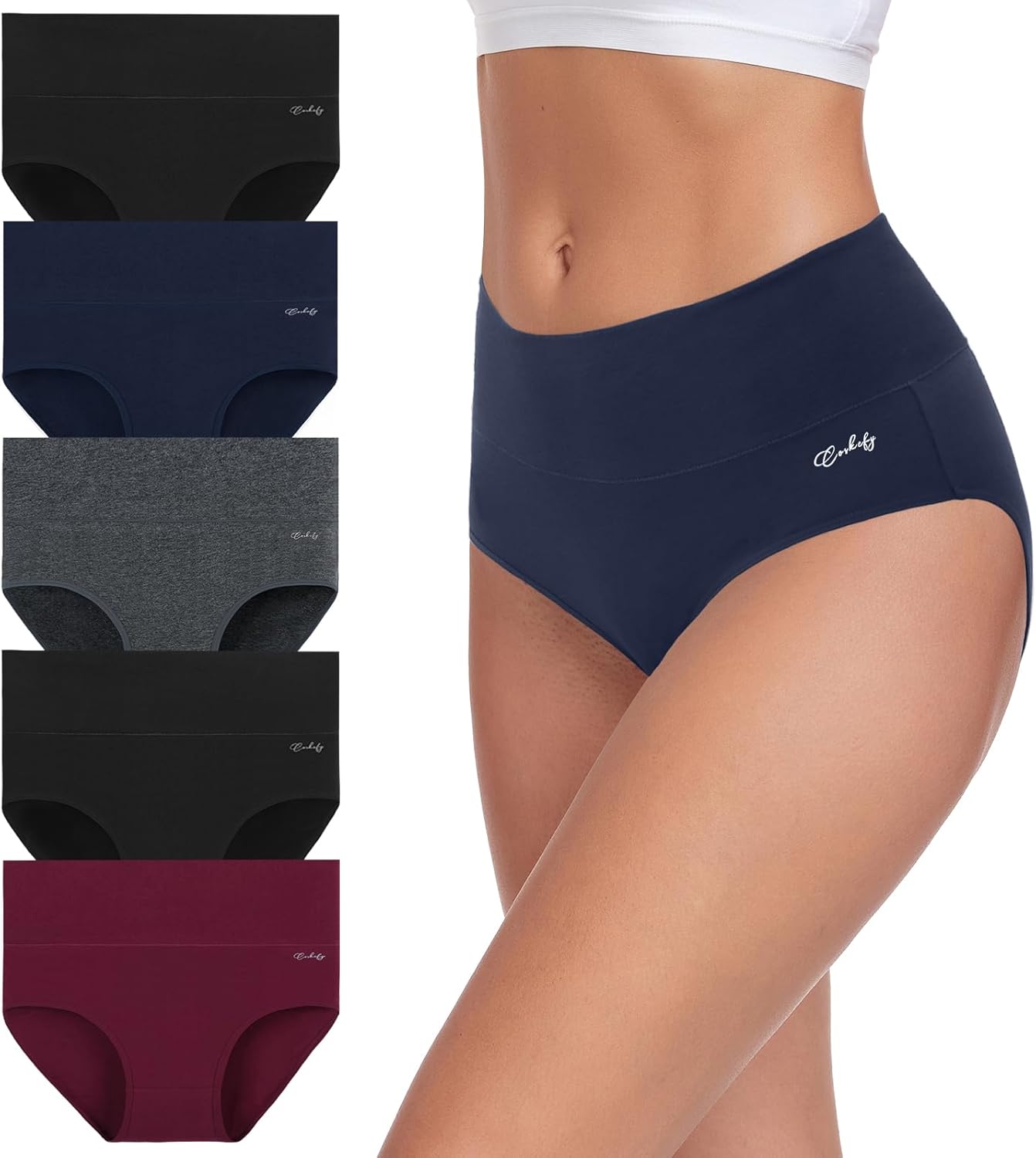 coskefy High Waisted Cotton Panties 5 Pack