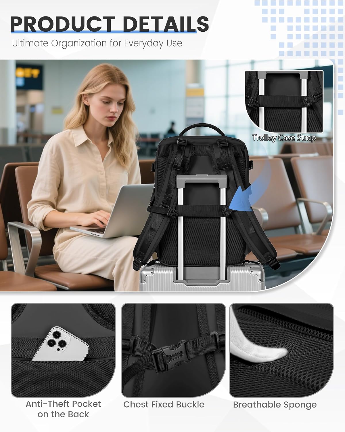 Thumbnail 5 de SEAFEW Zaino Sottovuoto da Viaggio 40x30x20 con Pompa – Nero, 14" Laptop