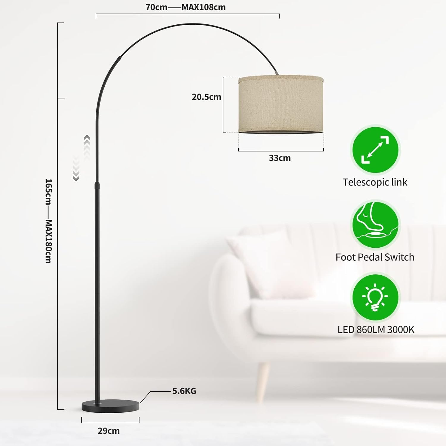 Thumbnail 1 de Modlicht Dekorative Bogenlampe JASMIN – höhenverstellbare Bogenleuchte mit LED 9W, 3000K