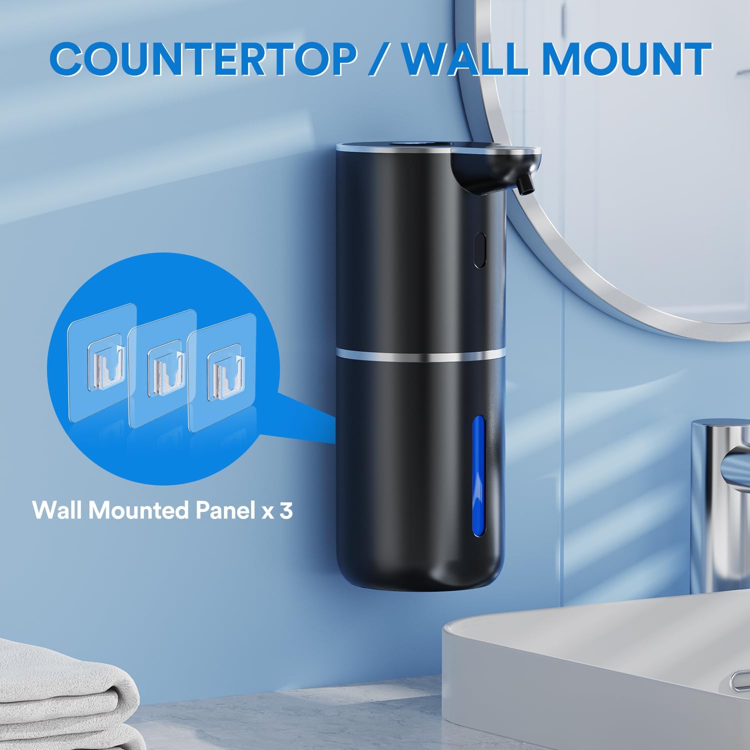 Detalle de Seifenspender Automatisch mit digitaler Anzeige, 380 ml – Berührungslos, IPX5, USB wiederaufladbar
