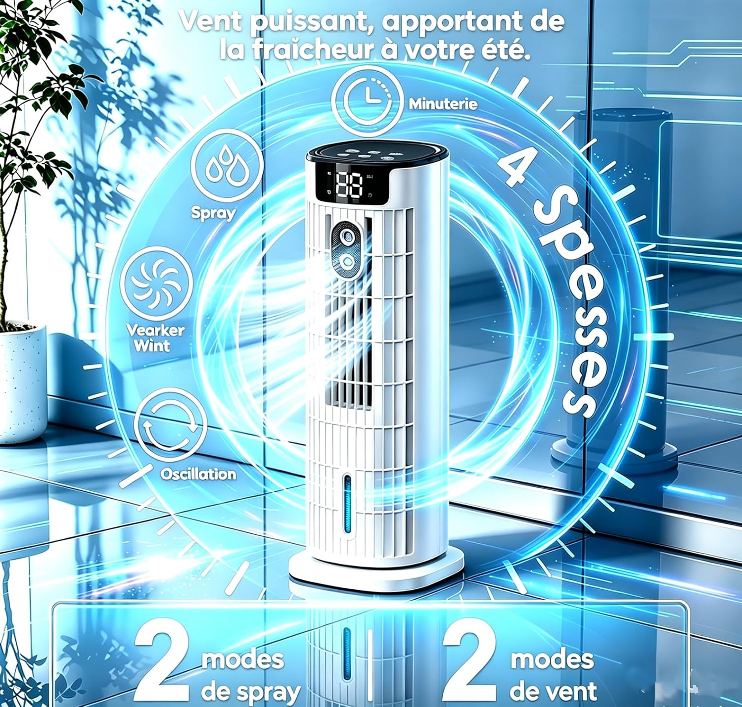 Detalle de Condizionatore Portatile 3-in-1 con controllo doppio (telecomando + touch) – 800 ml serbatoio, raffreddamento, umidificazione e ventilazione