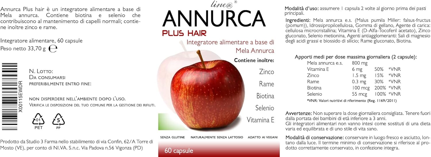 Thumbnail 1 de Mela Annurca Plus Hair Line@ capsule con estratto secco di Mela Annurca, zinco, rame, biotina, selenio e vitamina E