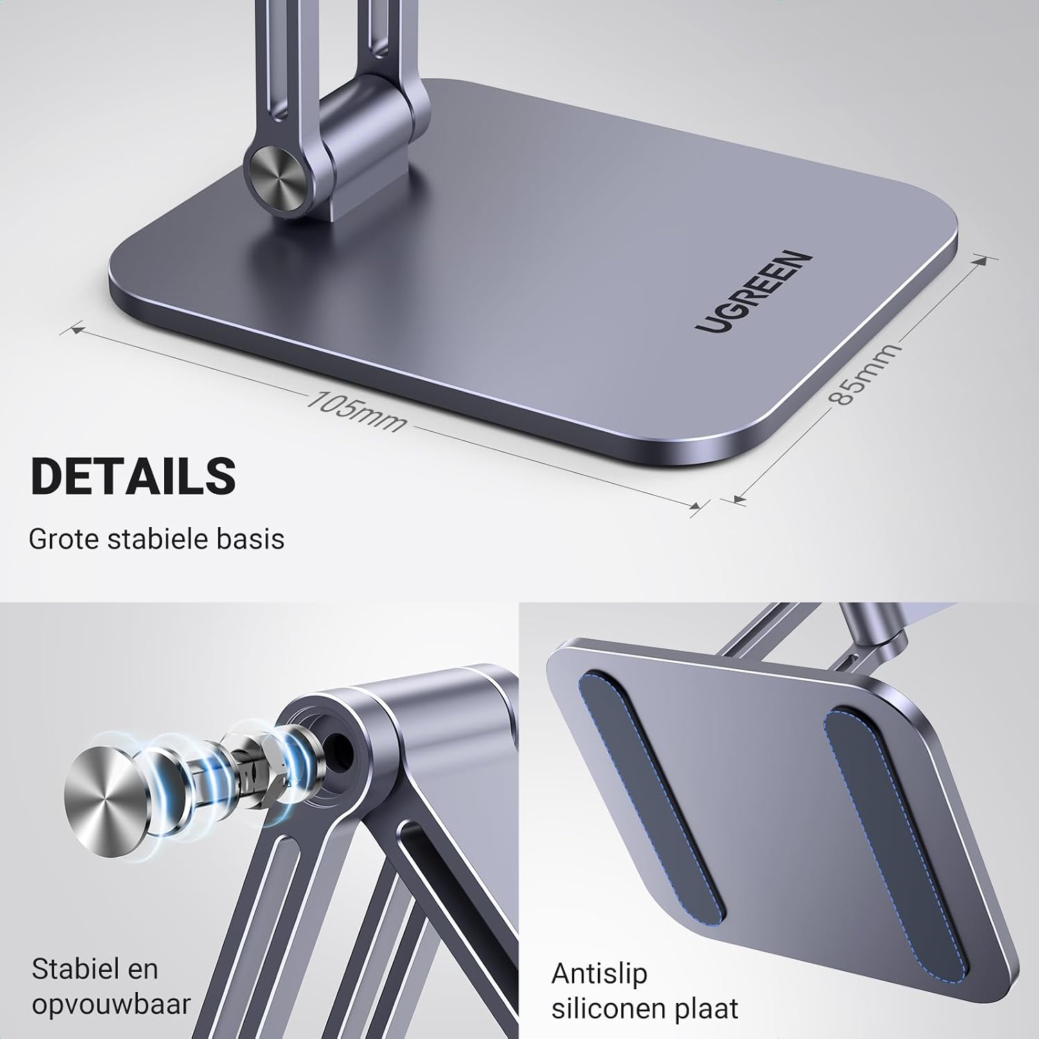 Thumbnail 6 de UGREEN magnetische telefoonstandaard voor tafel, grijs aluminium, verstelbaar en opvouwbaar