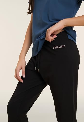 Detalle de FREDDY Pantaloni Sportivi Regular Fit con Gamba Dritta – Nero, Donna, Medium