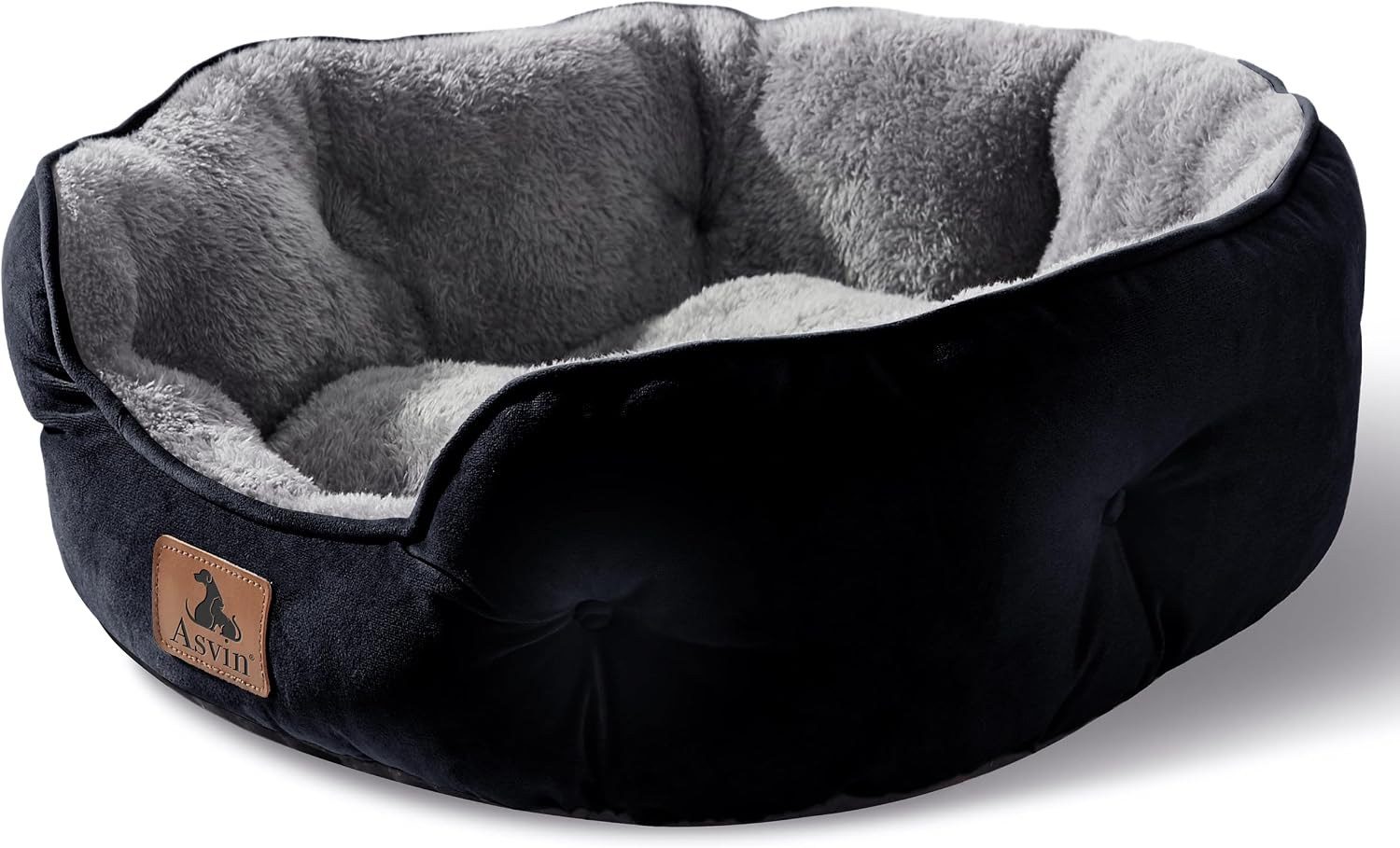 Detalle de Asvin 25-Inch Round Pet Bed, Sherpa Fleece, Machine Washable, Non-Slip Base