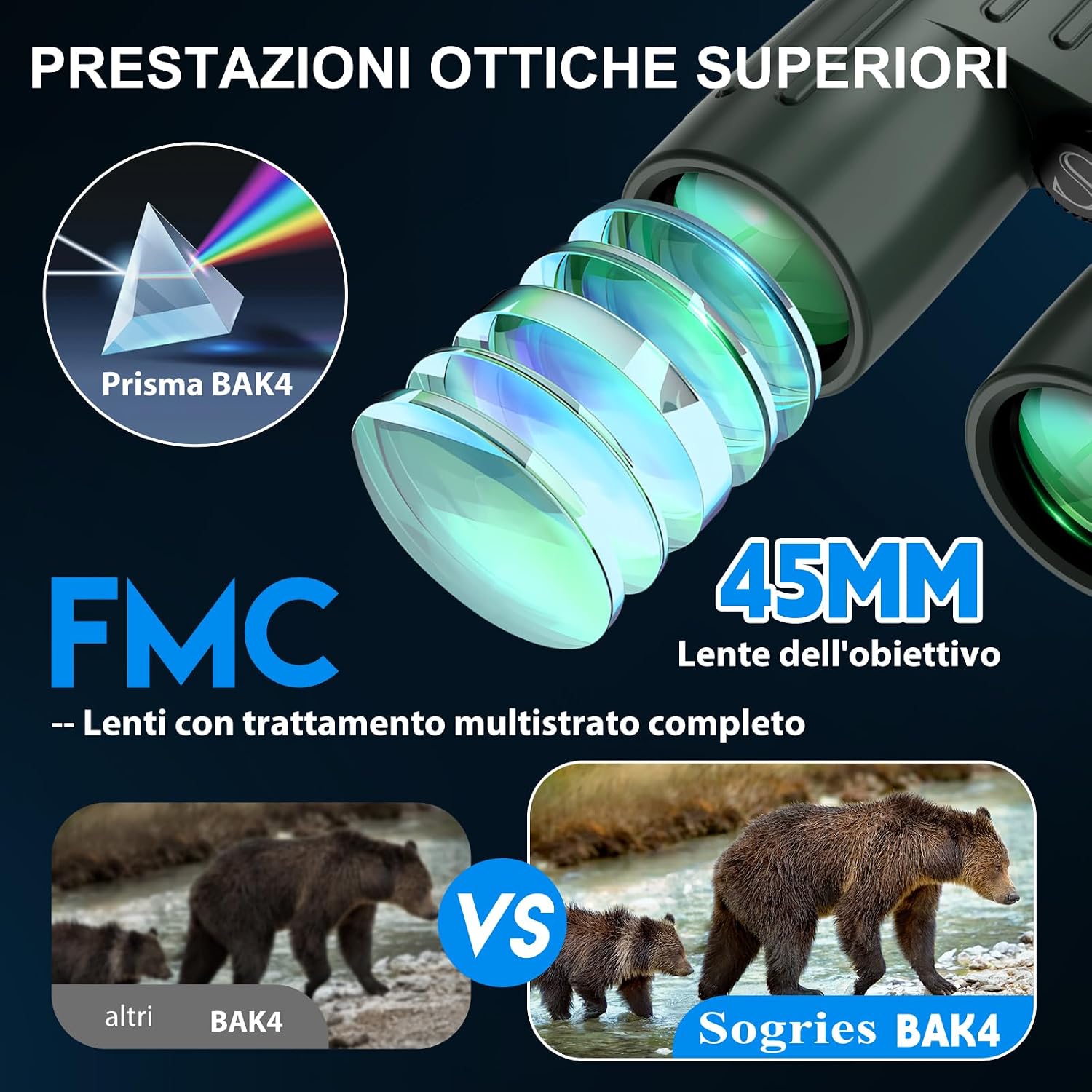 Detalle de Binocolo 14x45 per adulti con adattatore smartphone, treppiede e sistema impermeabile: occhio attento alla natura