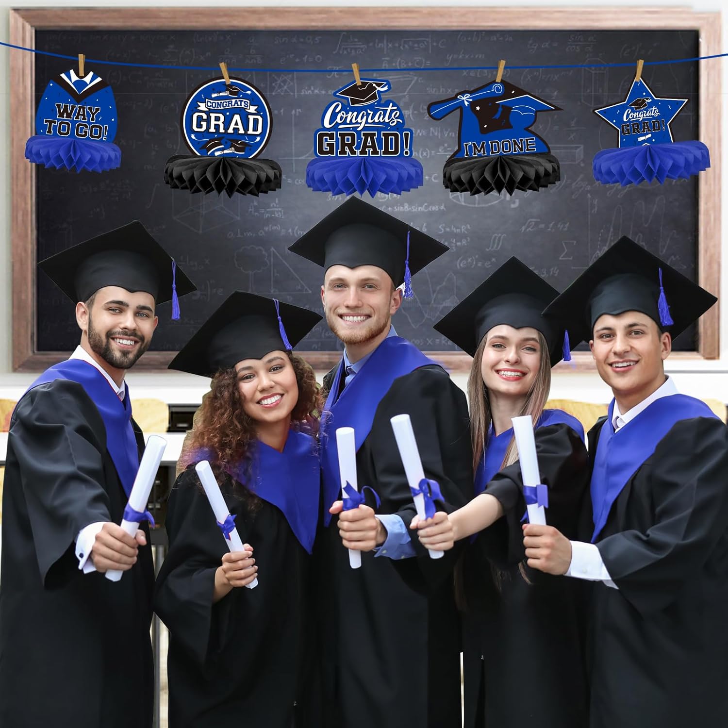 Detalle de 9PCS Graduation Party Decorations Class of 2026 Honeycomb Table Centerpieces (Blue, Black)