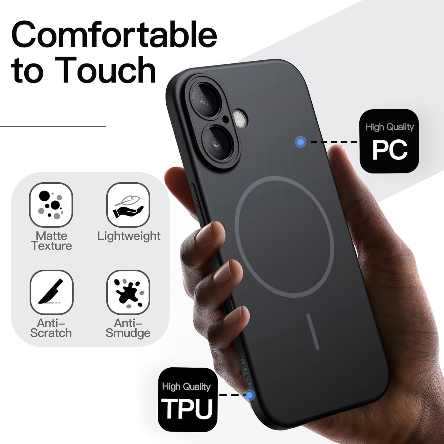 Thumbnail 4 de JETech Cover Magnetica Slim per iPhone 16 6,1" compatibile con MagSafe, protezione lenti fotocamera, finitura opaca (Nero)