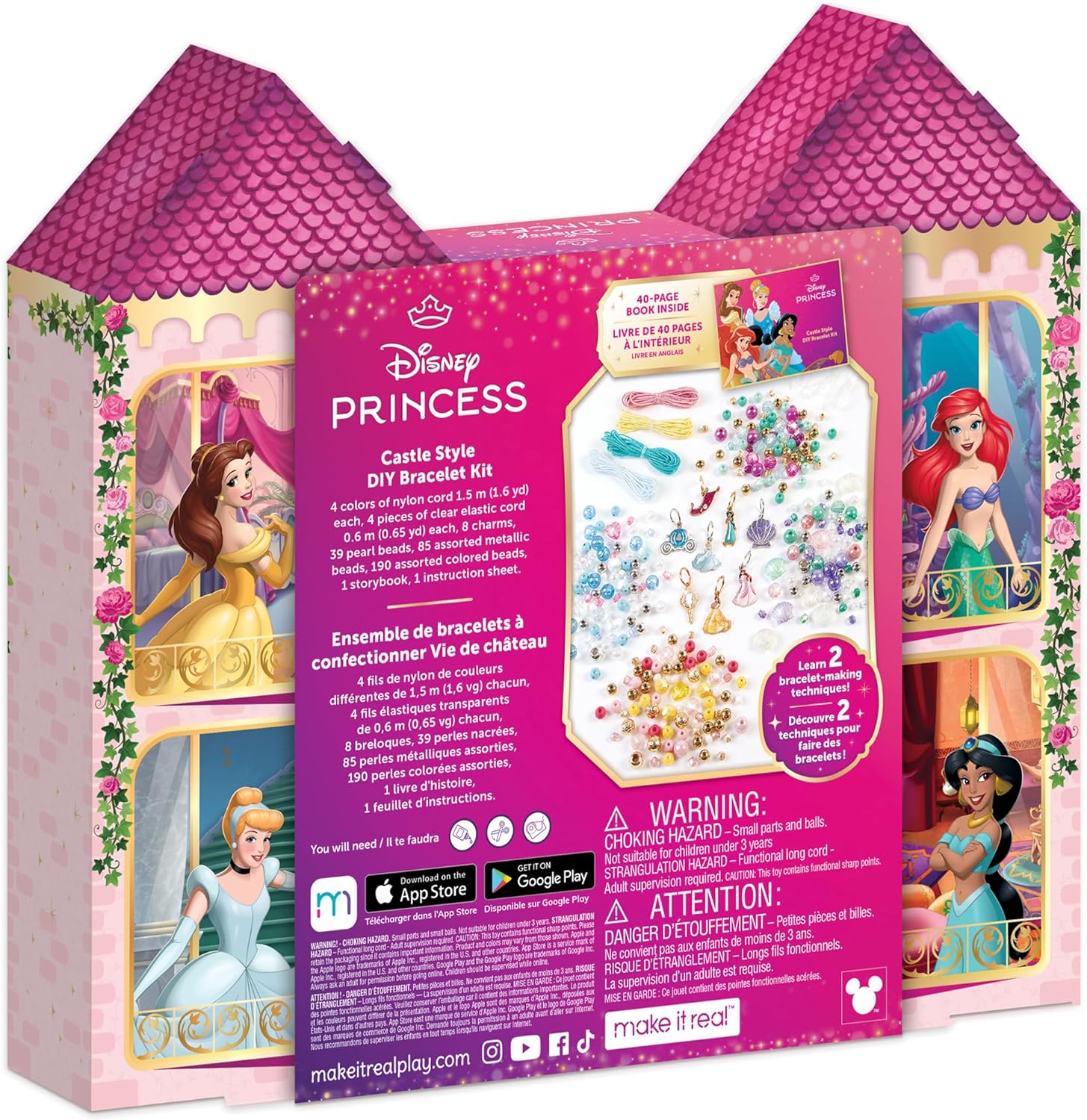 Detalle 1 de Make It Real 4227 Set 12 braccialetti fai da te con ciondoli Principesse Disney (332 pezzi) per bambine