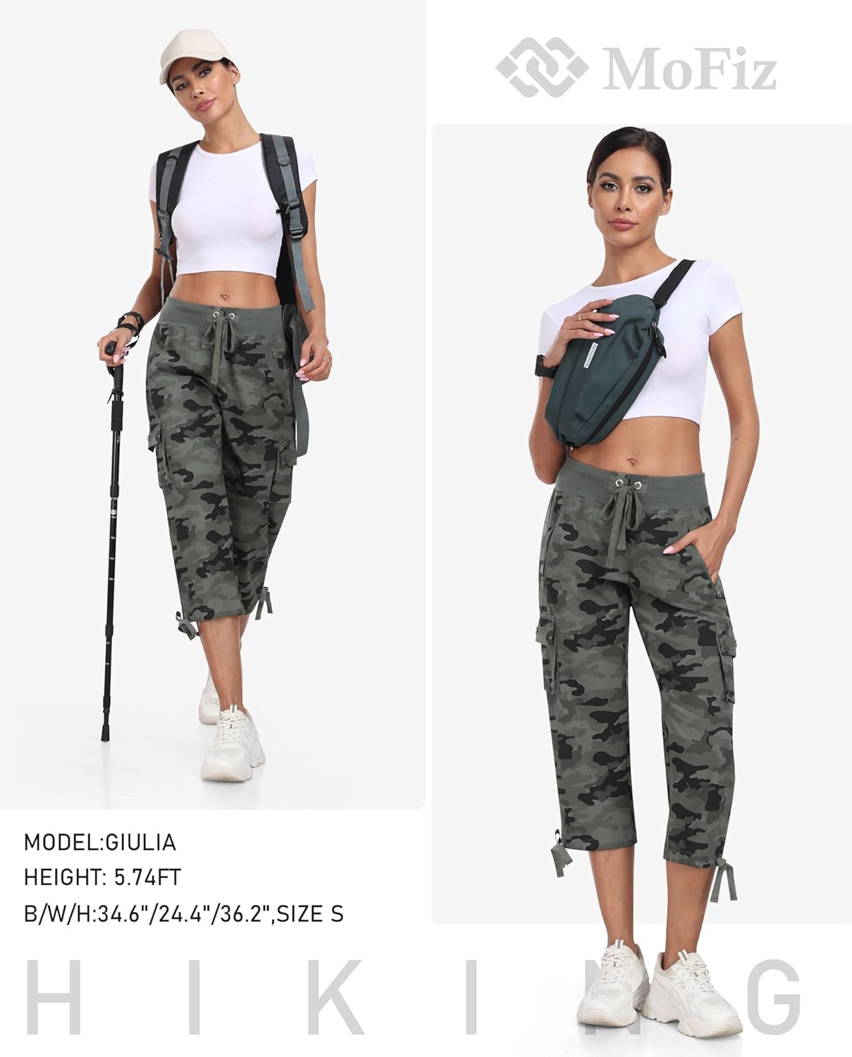 Detalle 2 de MoFiz Women’s Cargo Capris Pants — Loose Fit Quick-Dry Hiking Travel Capris with Pockets