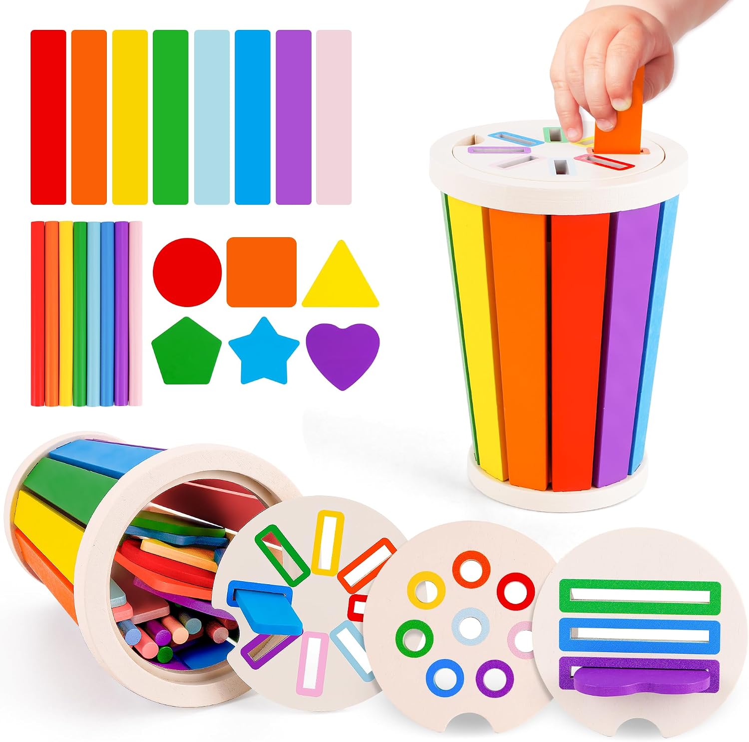 Detalle de FCSONU Montessori Steckspiel Regenbogenfarben & Formen (34-teilig) ab 1–3 Jahren