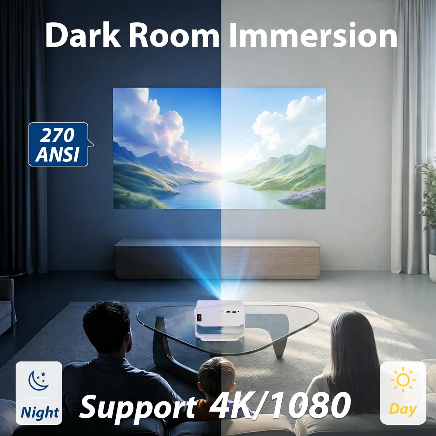 Detalle 2 de 2026 Smart Projector with Android TV and 270 ANSI: A practical portable cinema for home and beyond