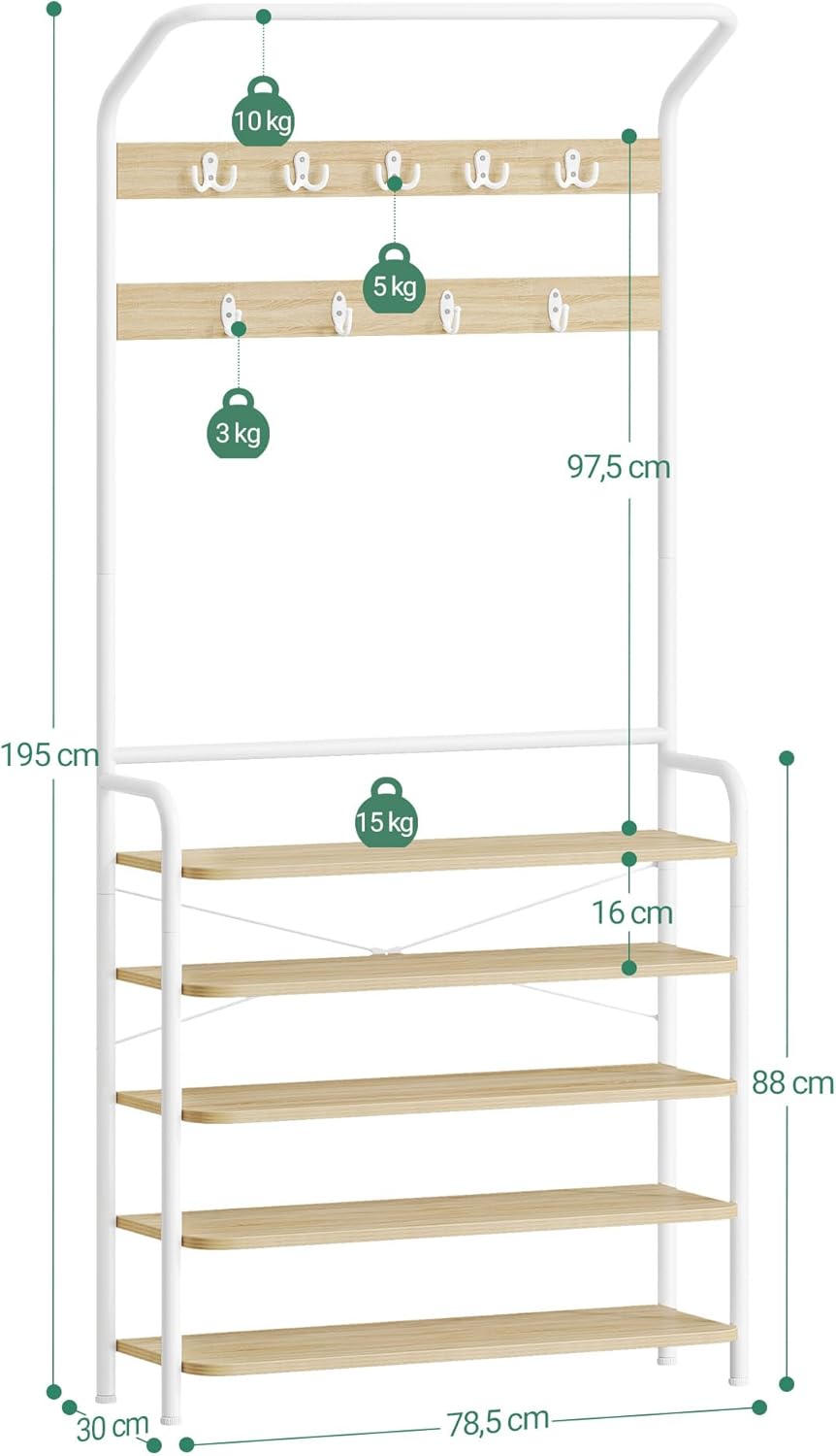 Thumbnail 2 de Hzuaneri Meuble d’Entrée HT19016W : porte-manteau avec porte-chaussures et 9 crochets
