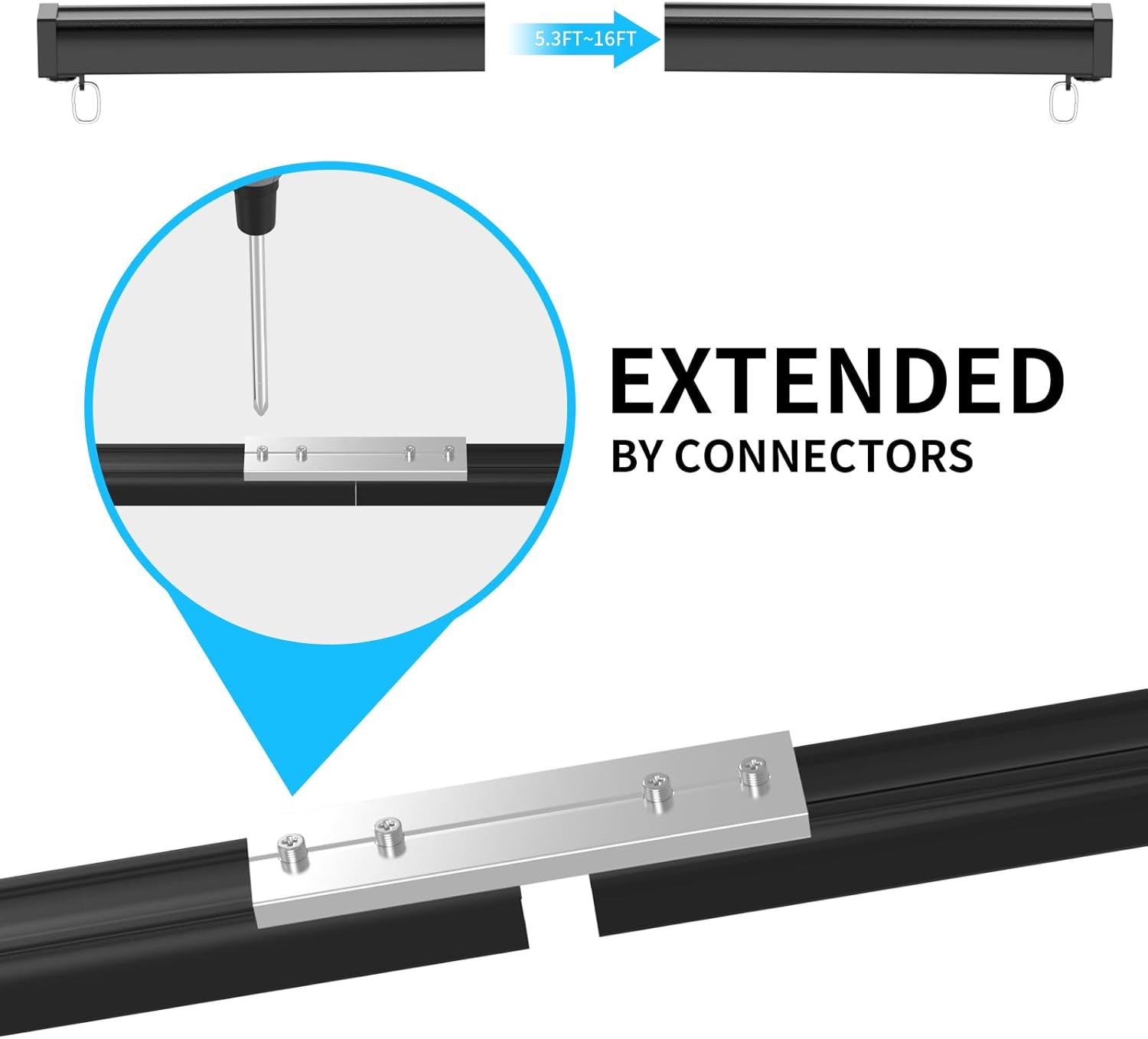Thumbnail 3 de Rail de rideau plafond et mural en aluminium YLNANMI noir (1,6 m) – à couper et facile à installer