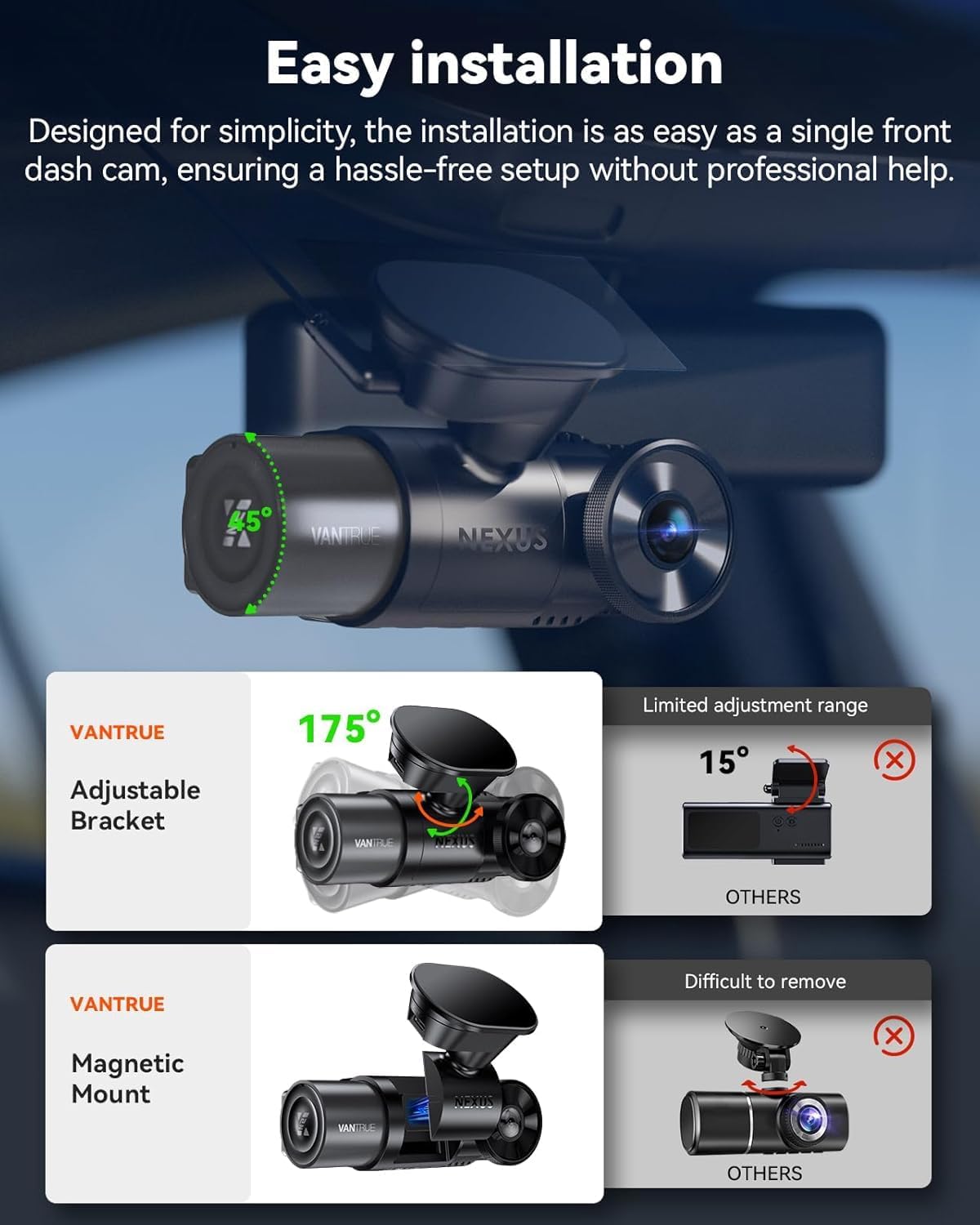 Thumbnail 5 de VANTRUE N2X Dual Dash Cam (Front) 2.7K+1080P with 5G WiFi, GPS, Night Vision & Parking Mode