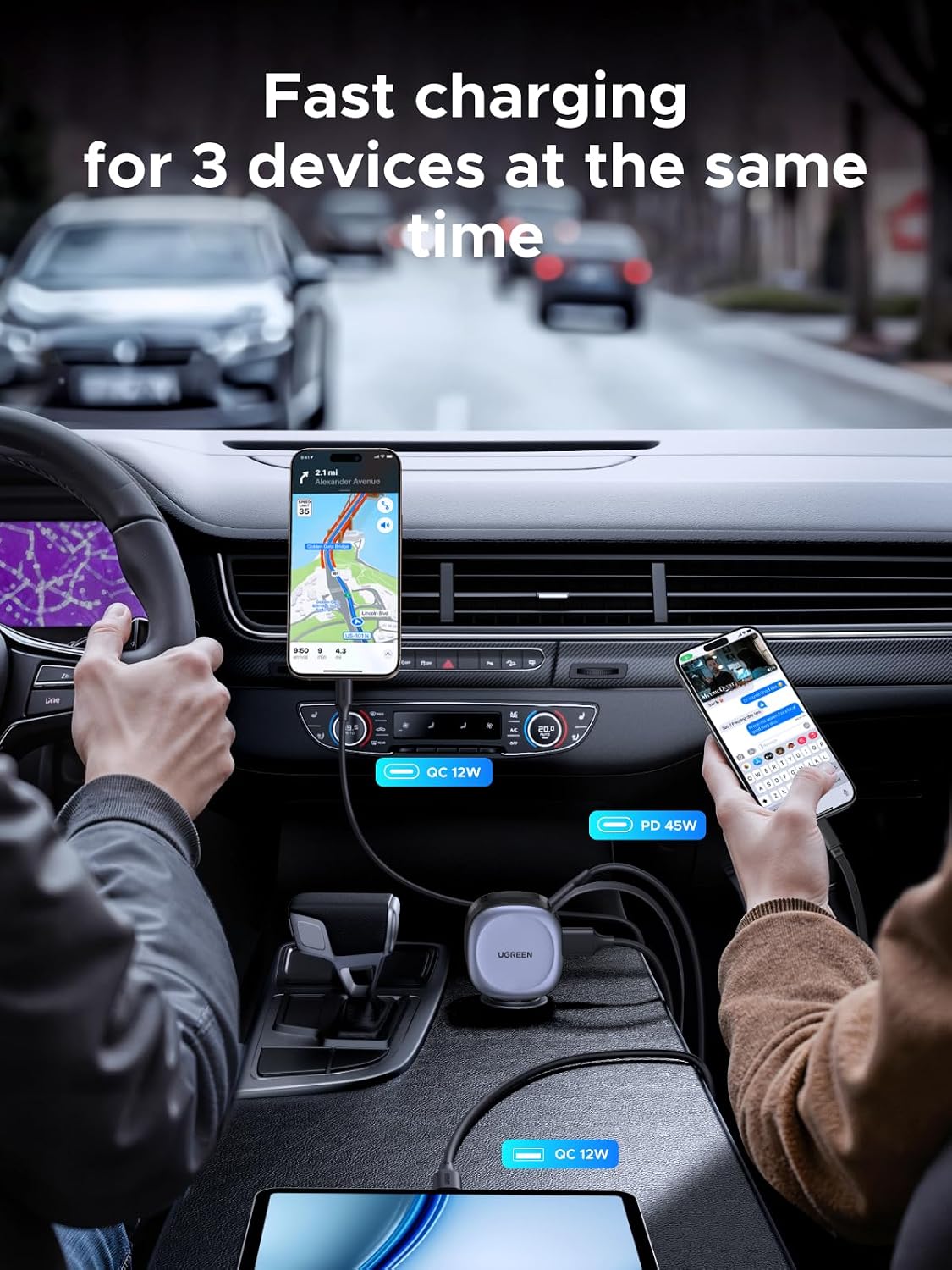 Thumbnail 4 de UGREEN 75W Retractable Car Charger 3‑in‑1
