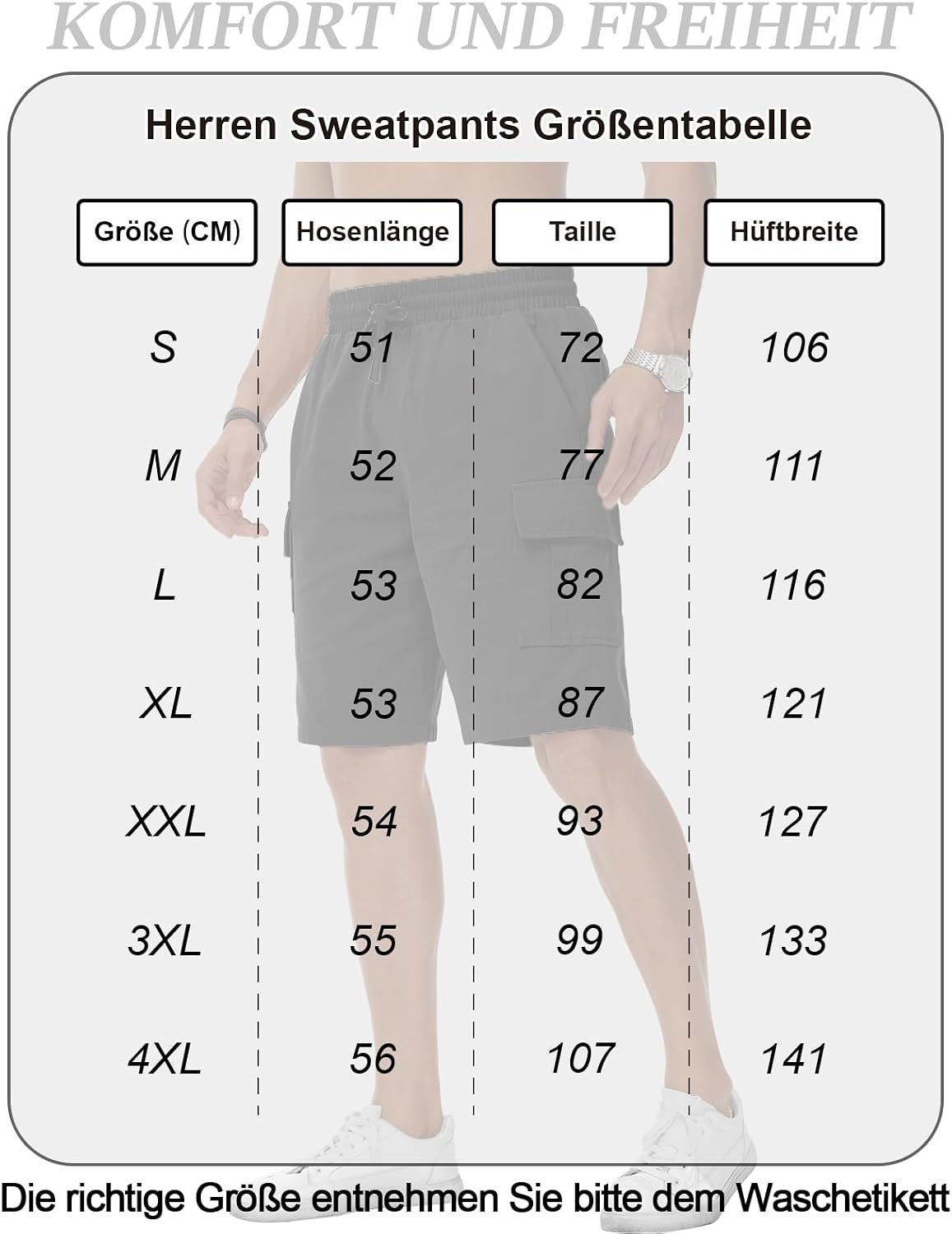Thumbnail 6 de HMIYA Kurze Cargo-Hosen für Herren aus Baumwolle – robuste, bequeme Shorts mit 6 Taschen